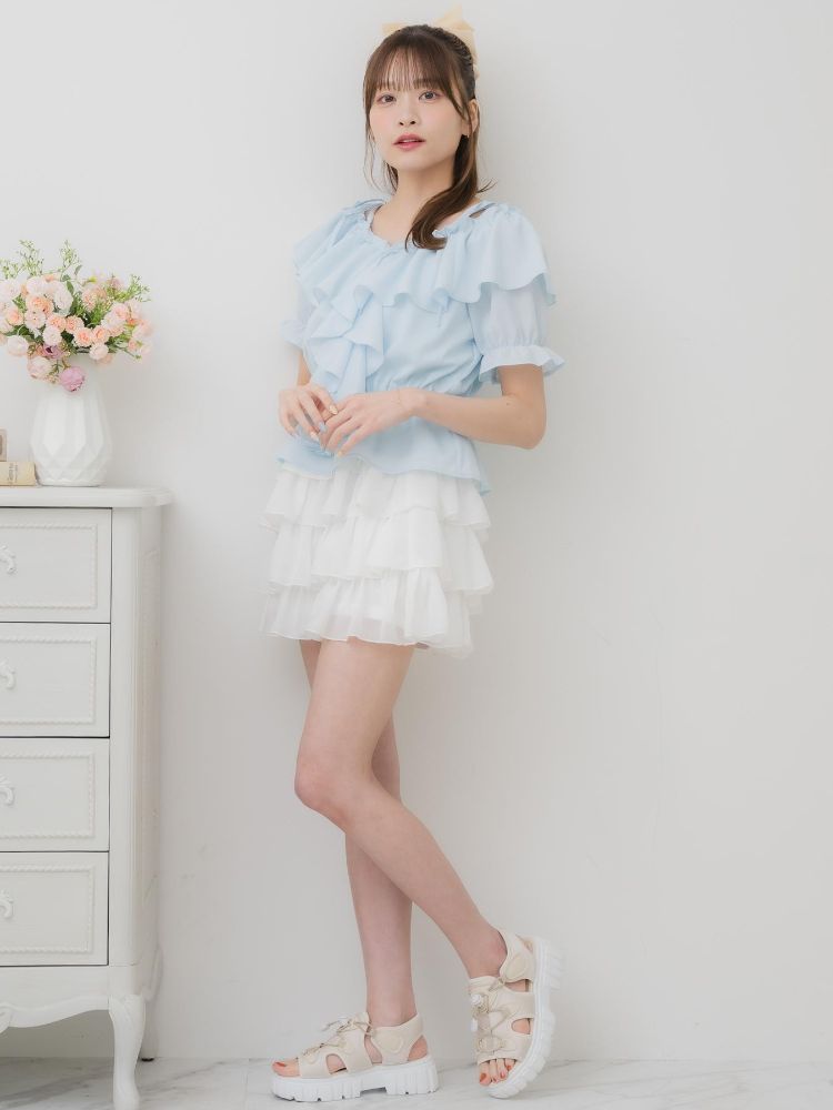 エムズエキサイト ems excite フリルオフショルBL （WHT4） WHT4