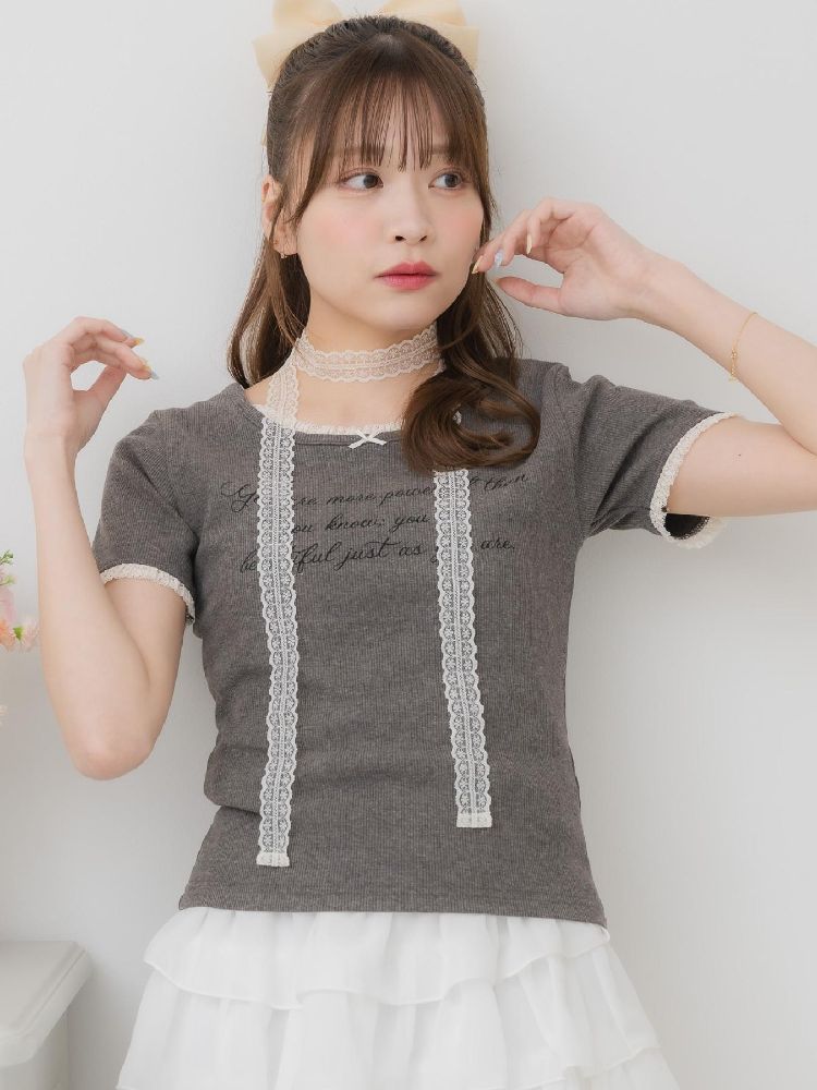 エムズエキサイト ems excite レースチョーカー付きロゴTEE （GRY2） GRY2