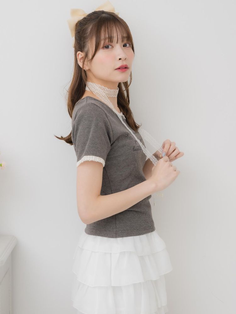 エムズエキサイト ems excite レースチョーカー付きロゴTEE （GRY2） GRY2