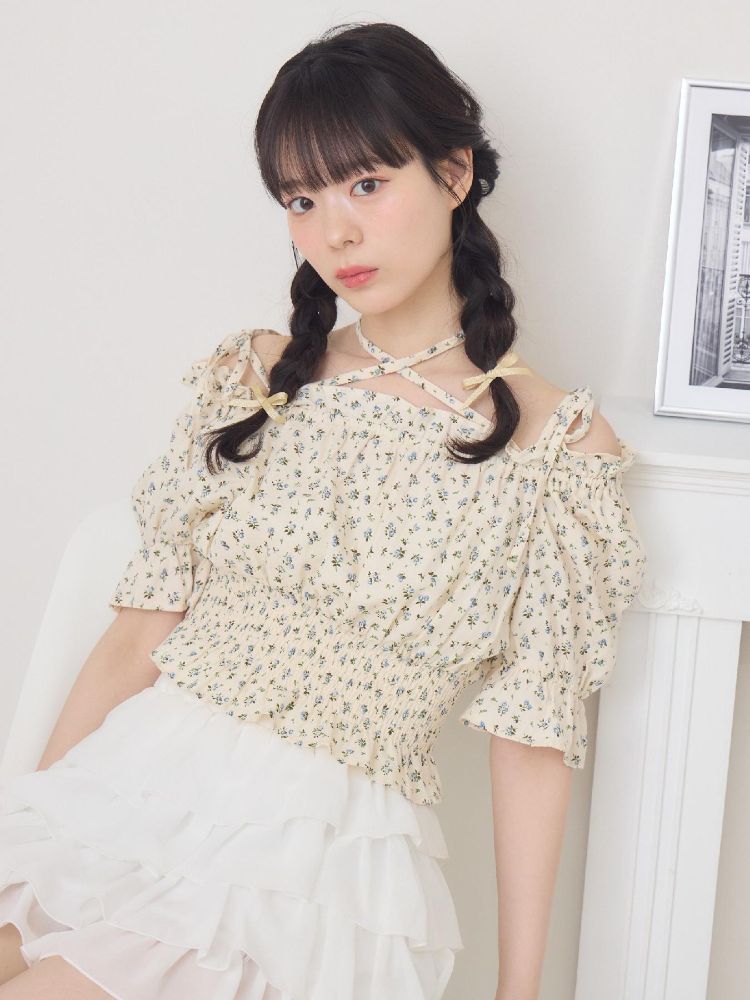 エムズエキサイト ems excite ホルター付アソートリボンブラウス （P/BLU） P/BLU