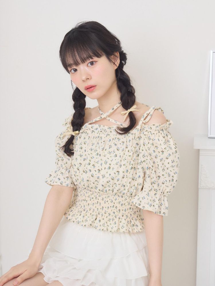 エムズエキサイト ems excite ホルター付アソートリボンブラウス （P/BLU） P/BLU