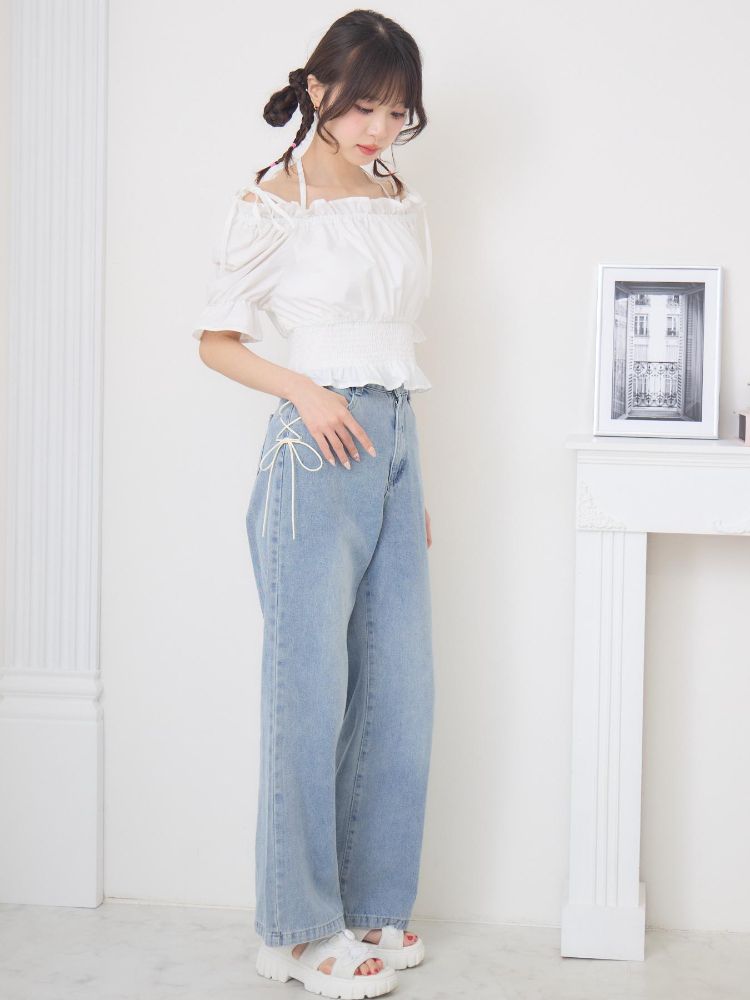 エムズエキサイト ems excite ホルター付アソートリボンブラウス （P/BLU） P/BLU