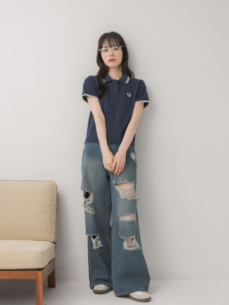 エムズエキサイト ems excite バイカラーポロTEE （BLU2） BLU2