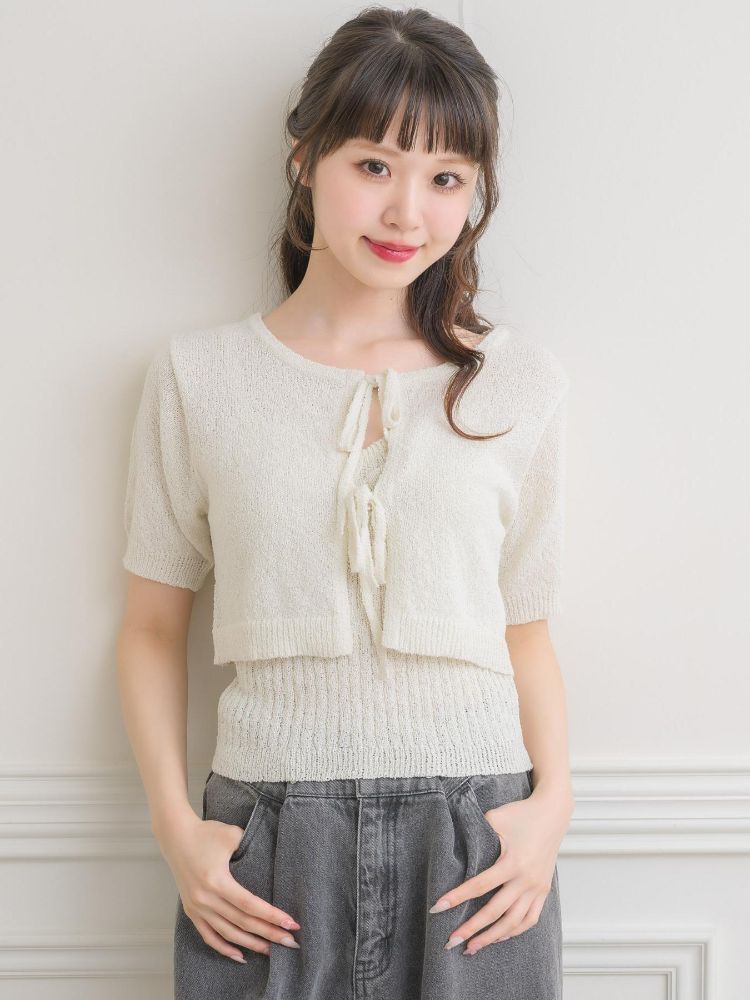 エムズエキサイト ems excite スラブリボンカーデNTSET （WHT2） WHT2