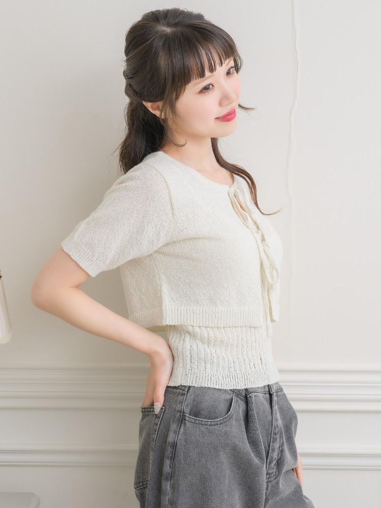 エムズエキサイト ems excite スラブリボンカーデNTSET （WHT2） WHT2