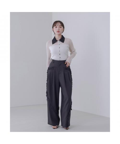 エイミー ロウ Eimee Law Eimee Law タックパンツ 84107S フリルデザイン （BK/ブラック） BK/ブラック