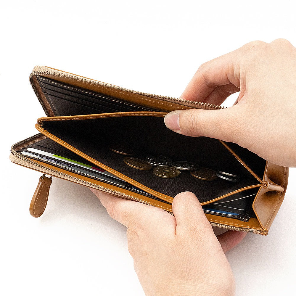 イーモノ e-mono 姫路レザー L字ファスナー 長財布 スキミング防止（キャメル） キャメル