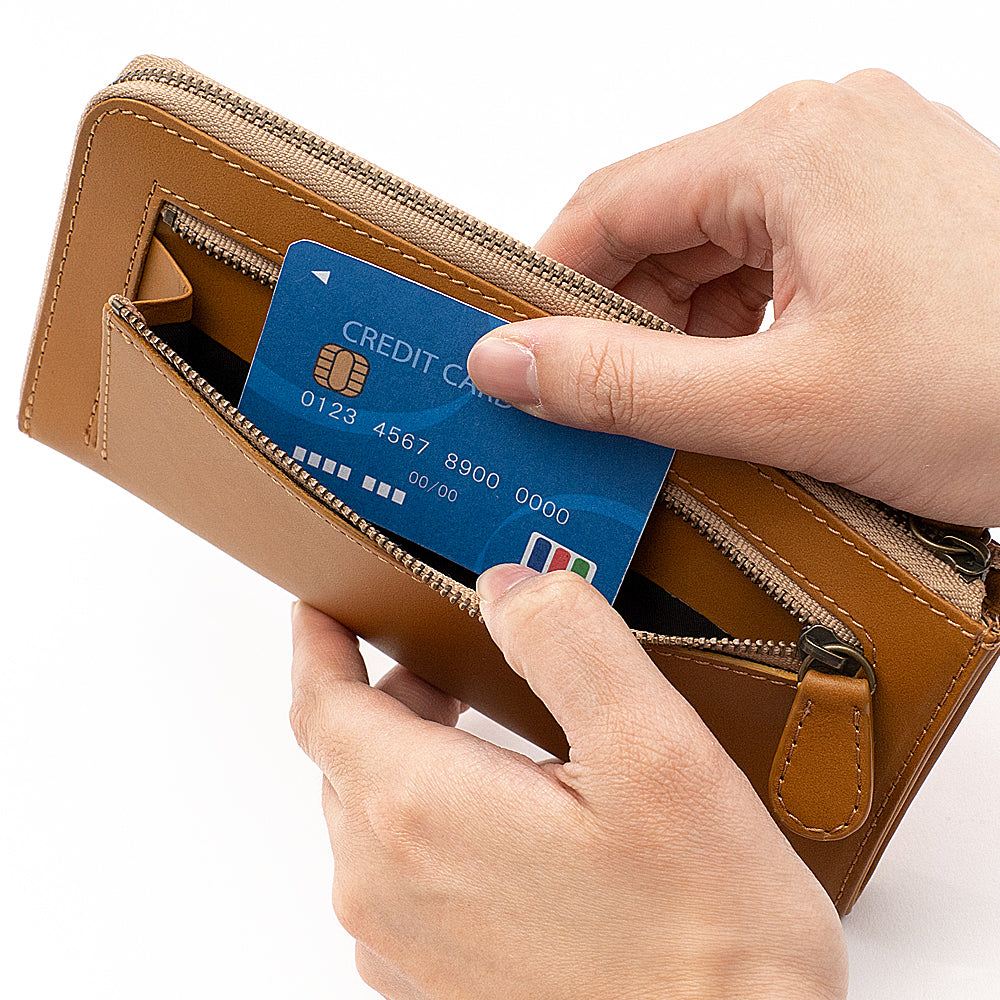 イーモノ e-mono 姫路レザー L字ファスナー 長財布 スキミング防止（キャメル） キャメル