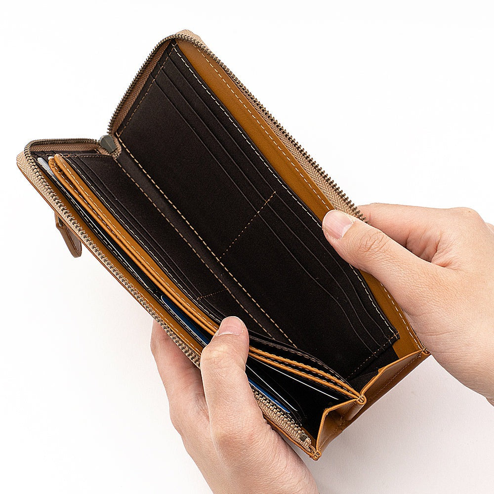 イーモノ e-mono 姫路レザー L字ファスナー 長財布 スキミング防止（キャメル） キャメル