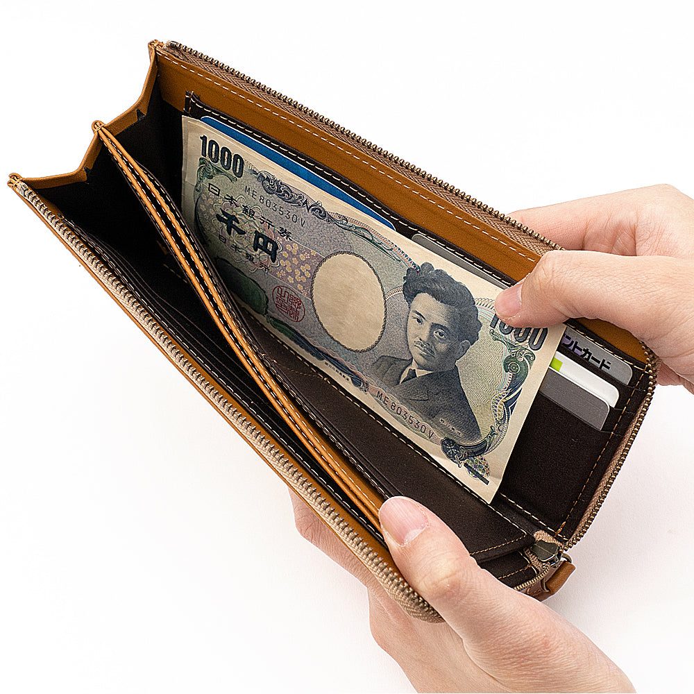 イーモノ e-mono 姫路レザー L字ファスナー 長財布 スキミング防止（キャメル） キャメル