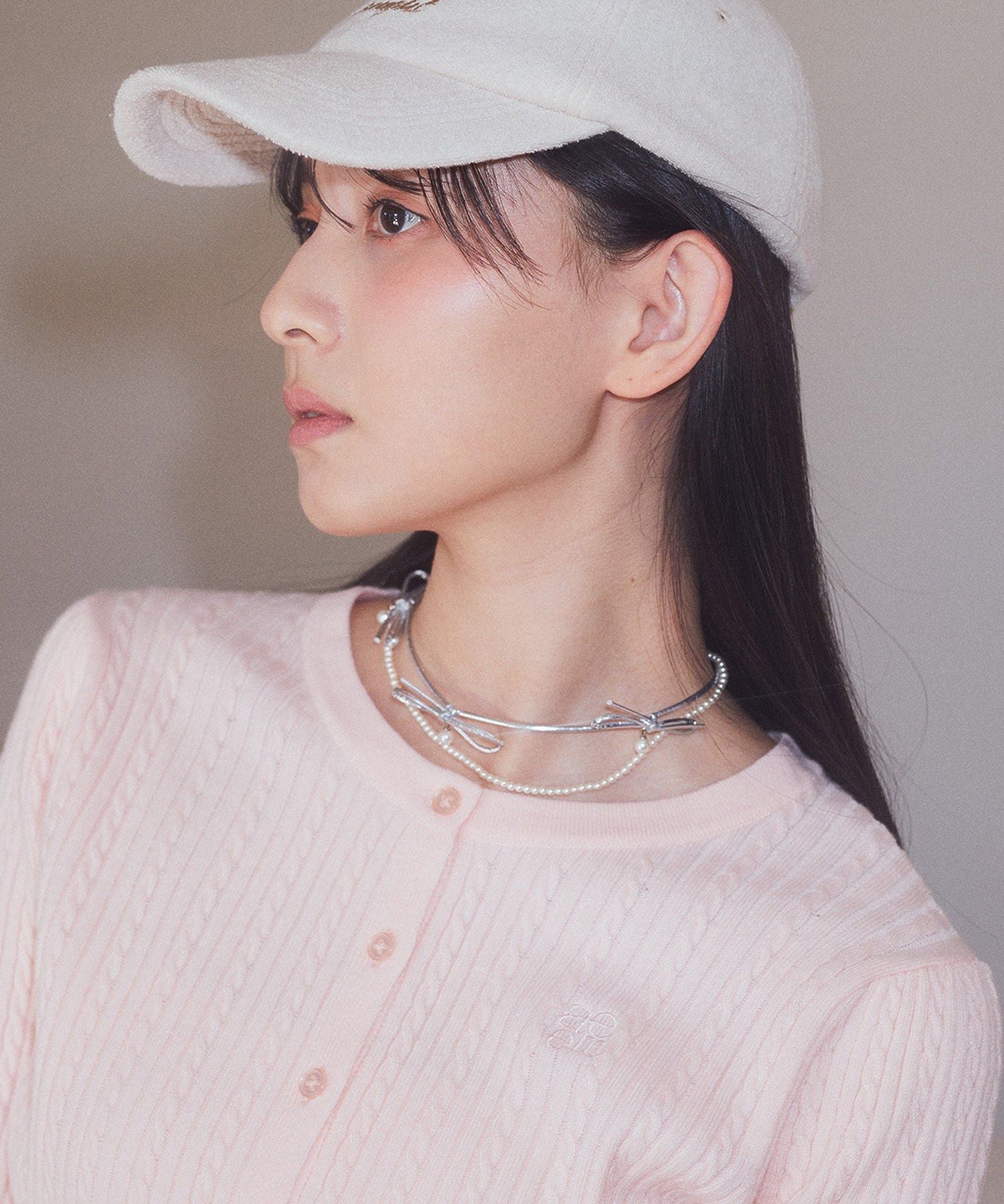 earth music&ecology earth music&ecology code ribbon × pearl choker