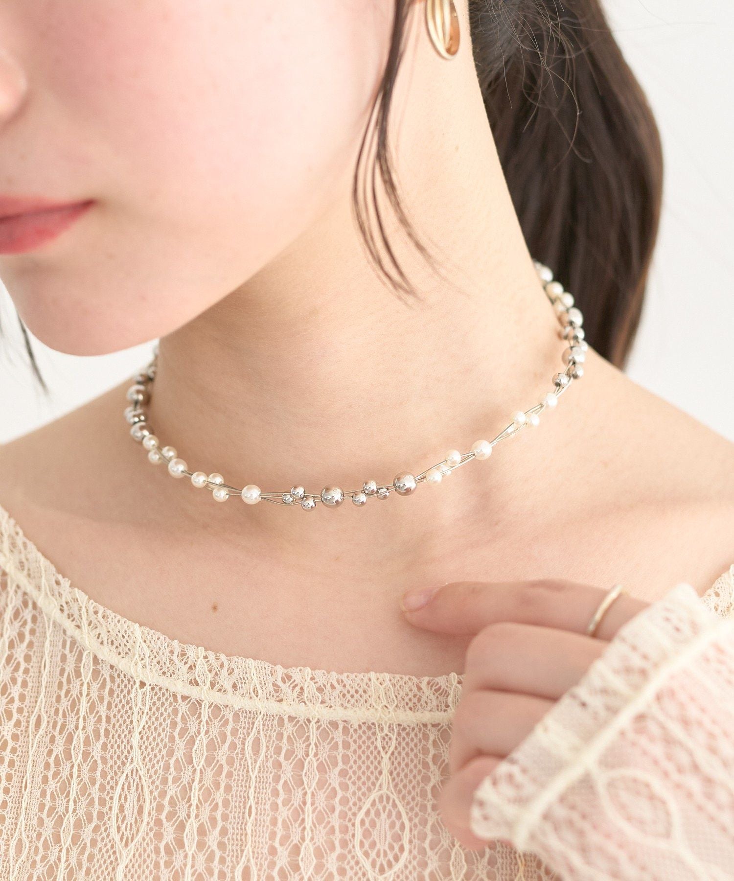 アースミュージックアンドエコロジー earth music&ecology パールMIXスライドネックレス （シルバー） シルバー