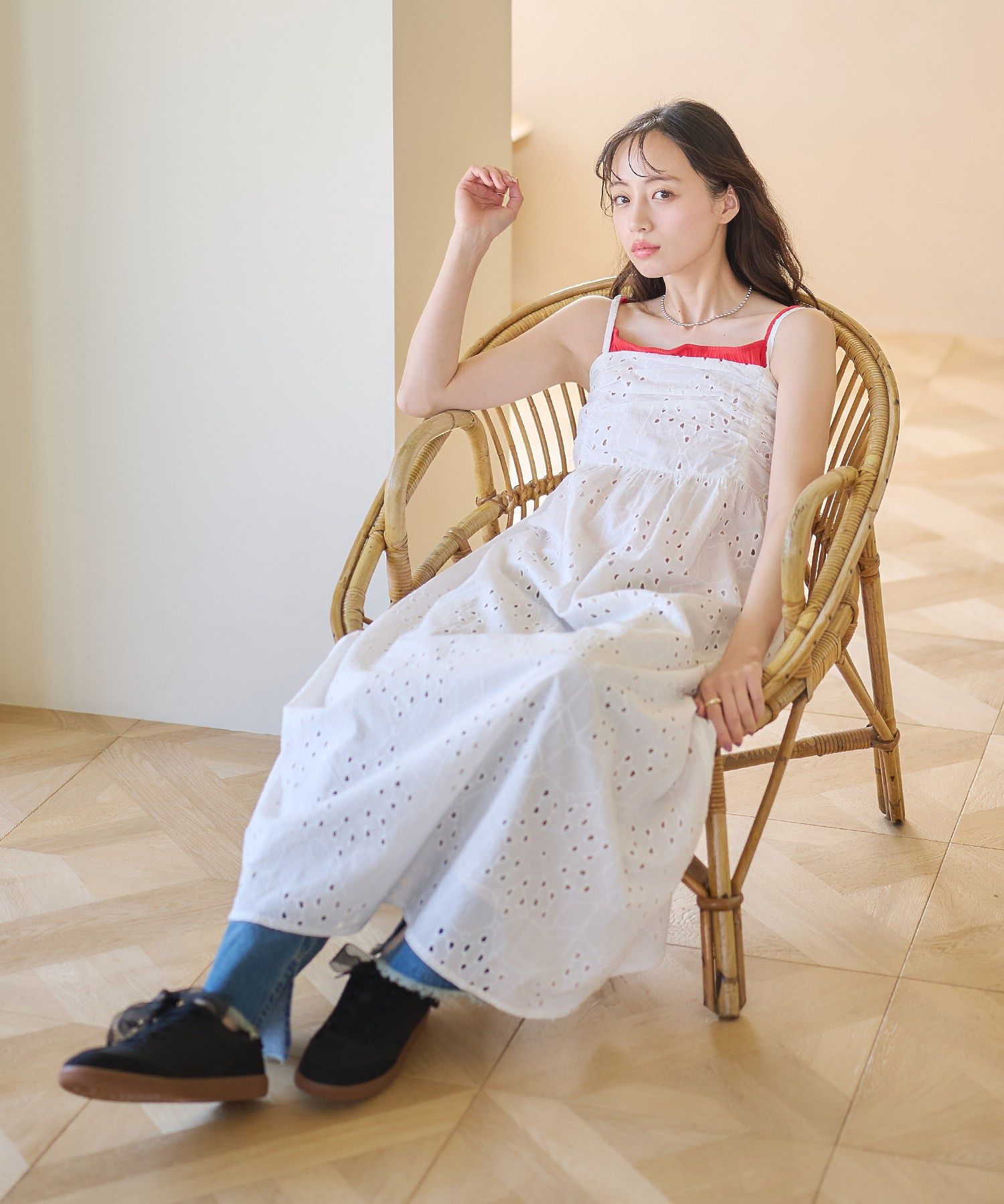 アースミュージックアンドエコロジー earth music&ecology シフリー刺繍キャミワンピース （ブルー） ブルー