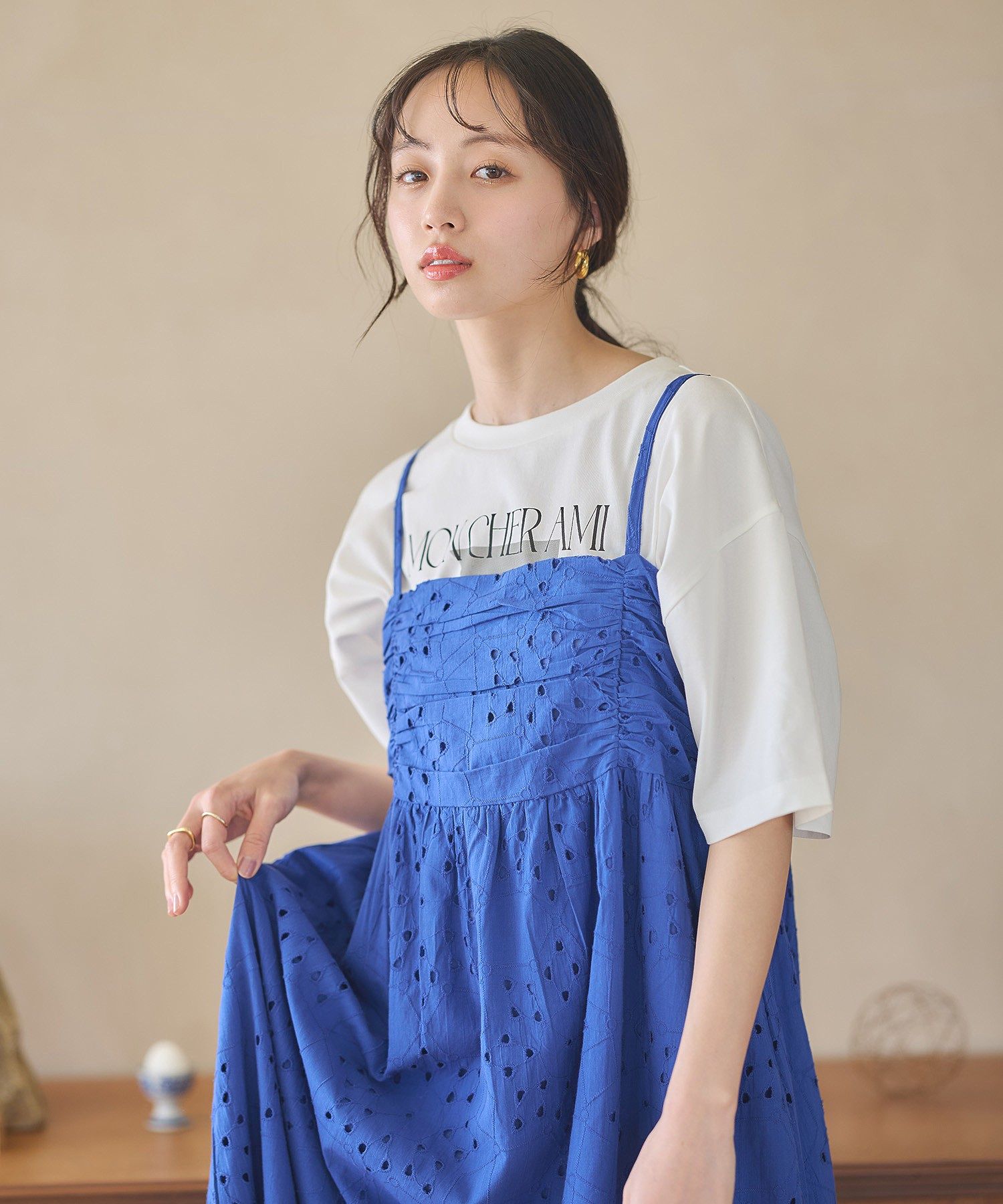 アースミュージックアンドエコロジー earth music&ecology シフリー刺繍キャミワンピース （ブルー） ブルー