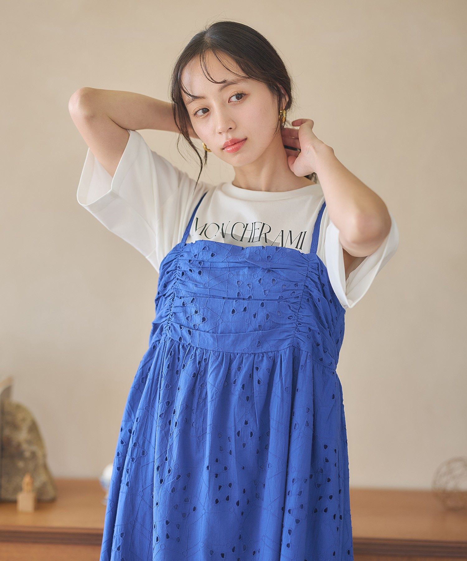 アースミュージックアンドエコロジー earth music&ecology シフリー刺繍キャミワンピース （ブルー） ブルー