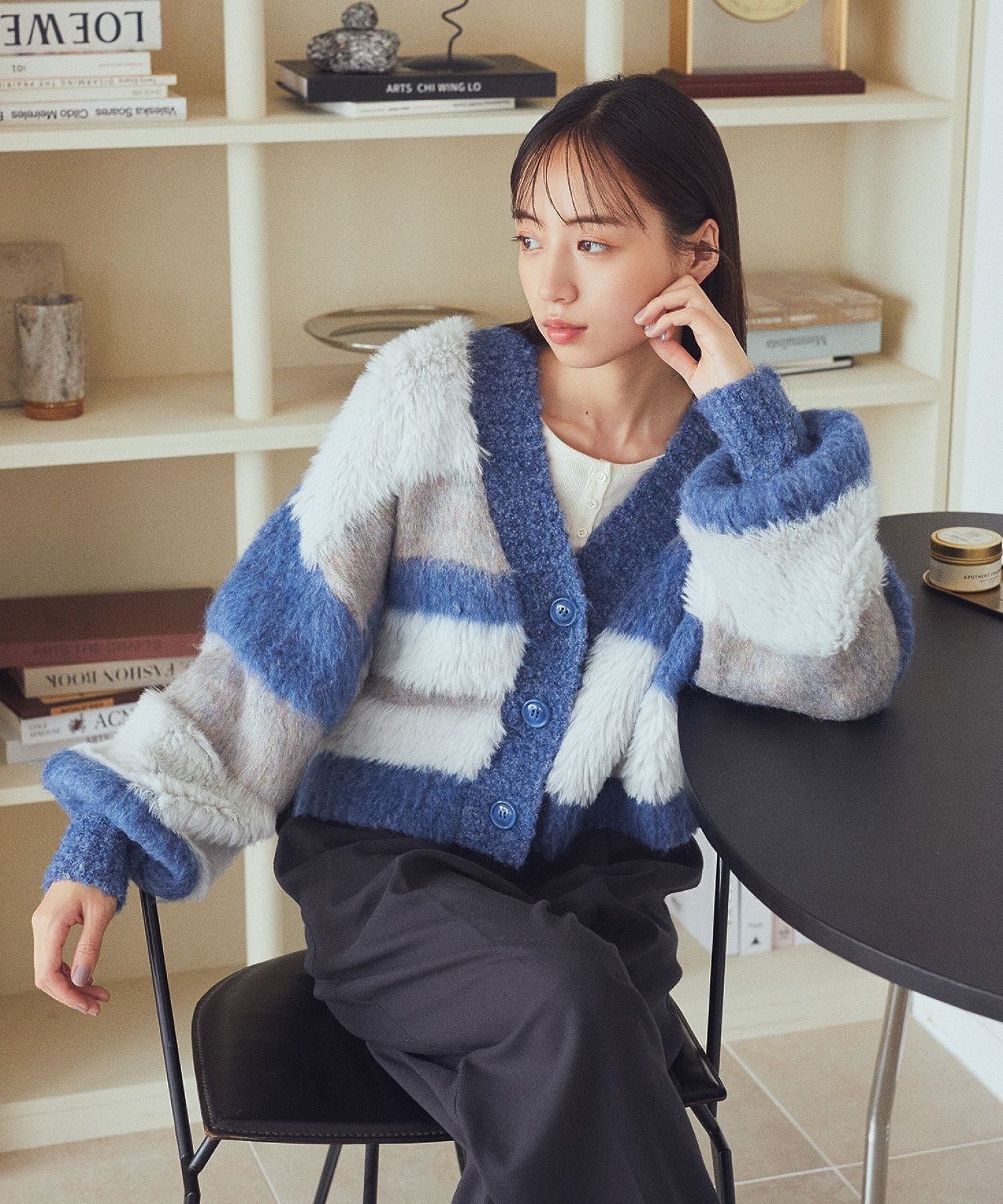 アースミュージックアンドエコロジー earth music&ecology フェザーミックスインターシャカーディガン （ブラウン） ブラウン