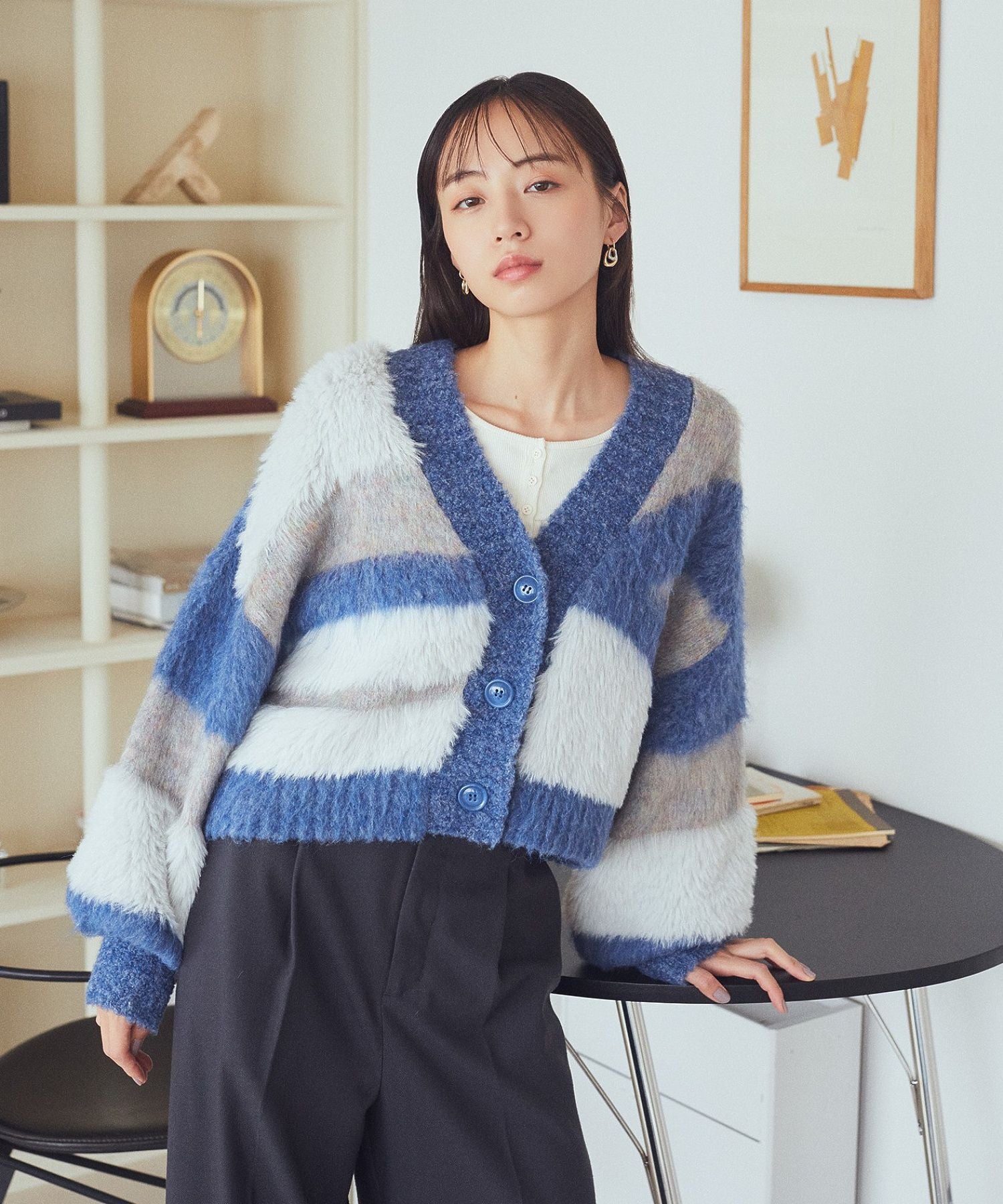 アースミュージックアンドエコロジー earth music&ecology フェザーミックスインターシャカーディガン （ブラウン） ブラウン