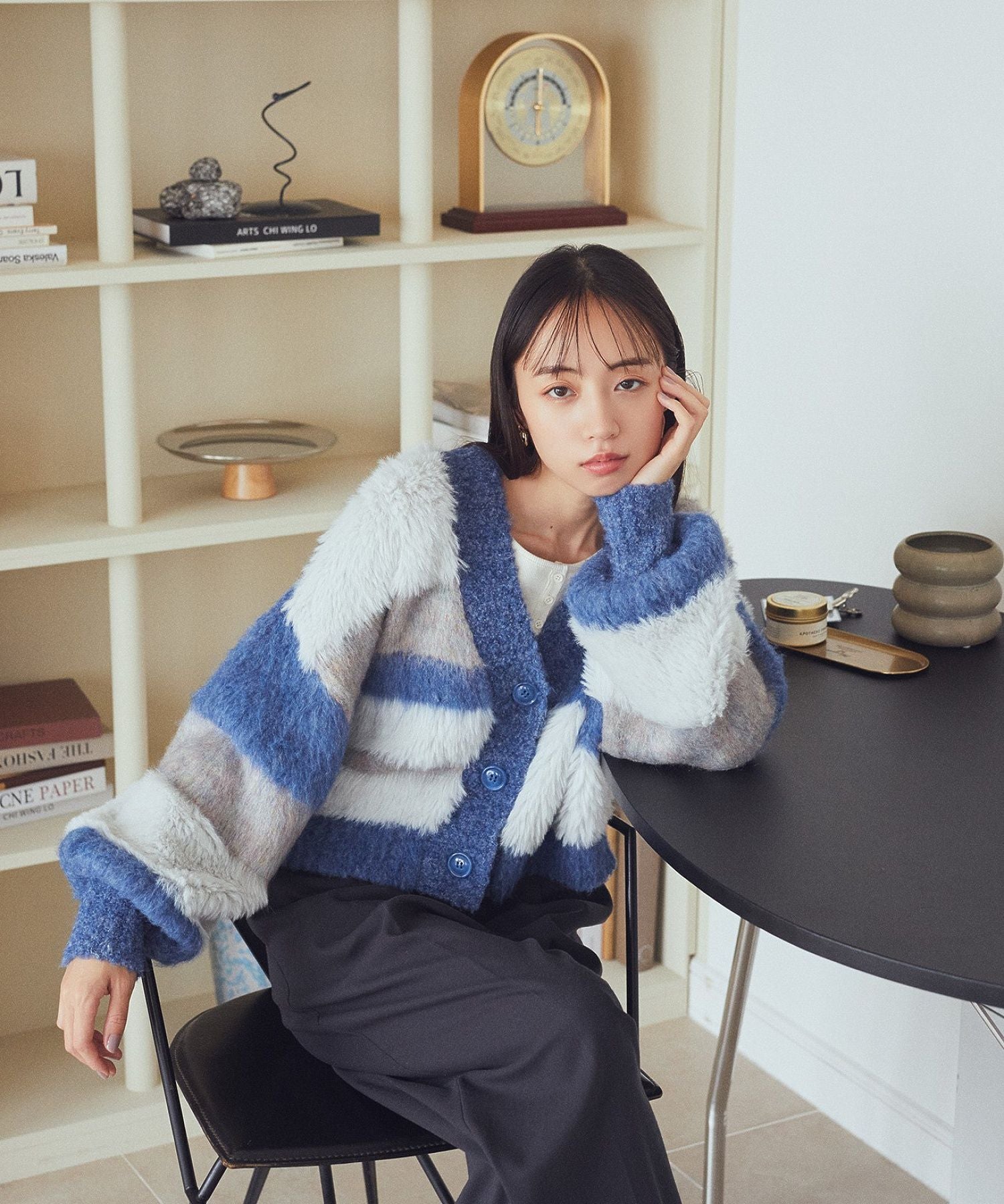 アースミュージックアンドエコロジー earth music&ecology フェザーミックスインターシャカーディガン （ブラウン） ブラウン