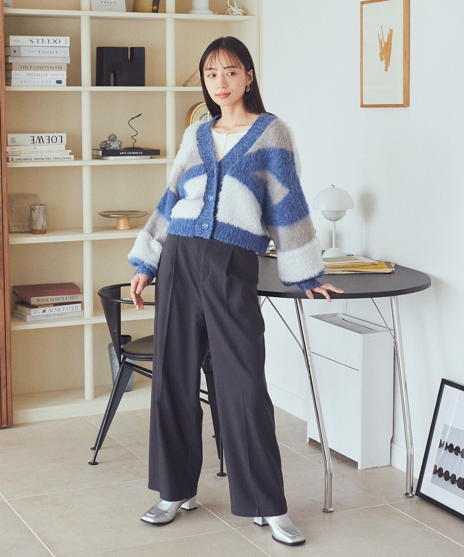 アースミュージックアンドエコロジー earth music&ecology フェザーミックスインターシャカーディガン （ブラウン） ブラウン