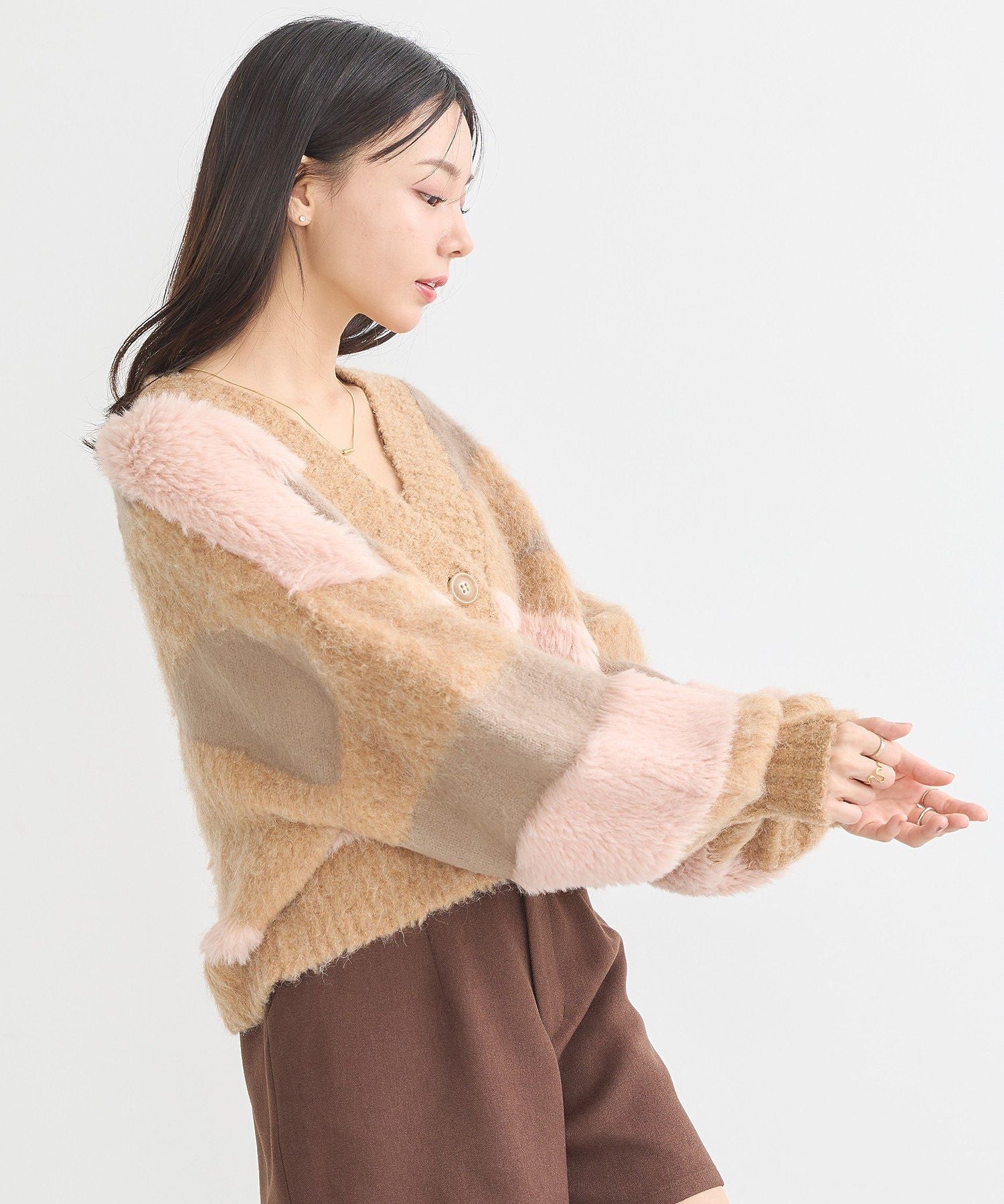 アースミュージックアンドエコロジー earth music&ecology フェザーミックスインターシャカーディガン （ブラウン） ブラウン