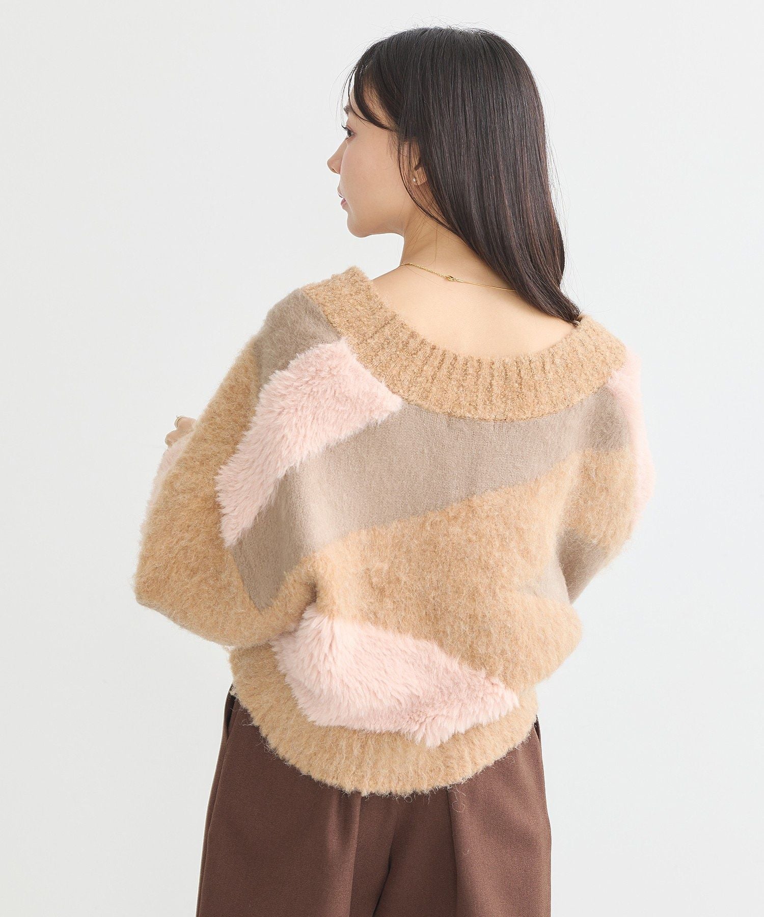 アースミュージックアンドエコロジー earth music&ecology フェザーミックスインターシャカーディガン （ブラウン） ブラウン