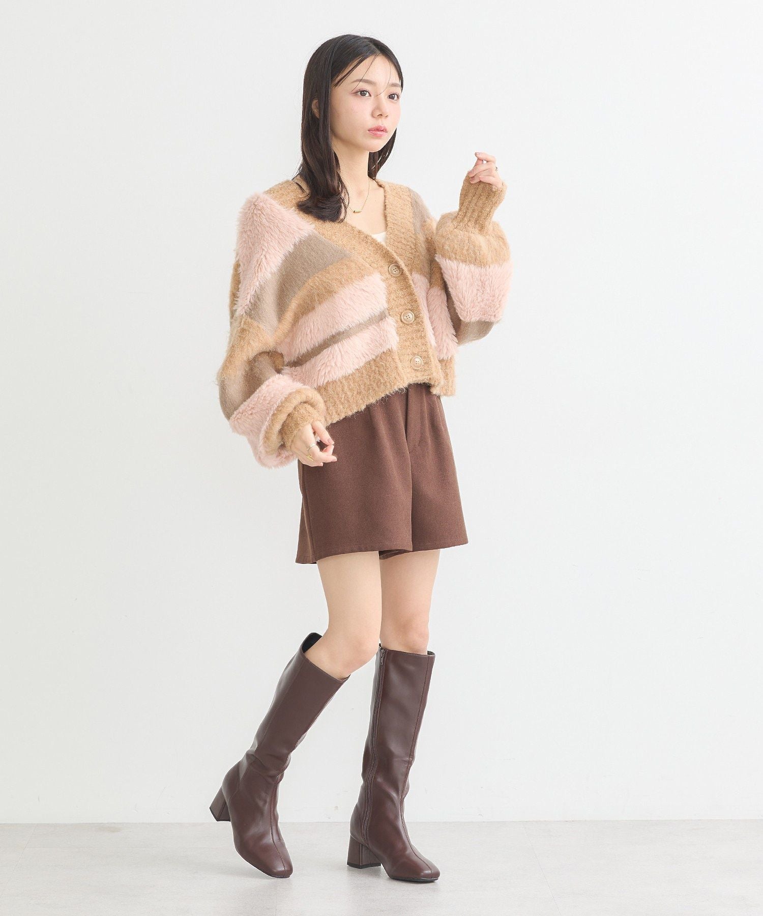 アースミュージックアンドエコロジー earth music&ecology フェザーミックスインターシャカーディガン （ブラウン） ブラウン