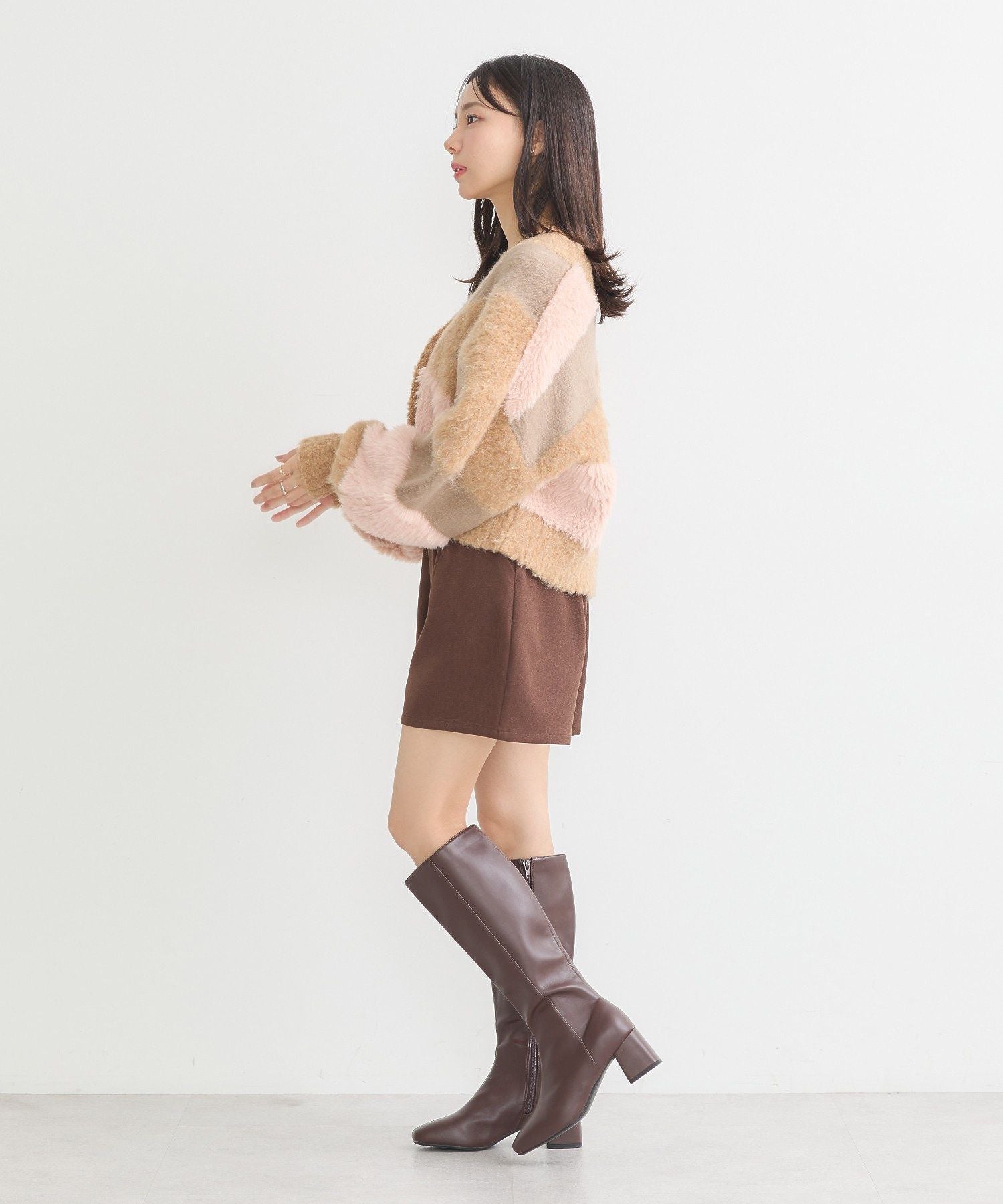 アースミュージックアンドエコロジー earth music&ecology フェザーミックスインターシャカーディガン （ブラウン） ブラウン