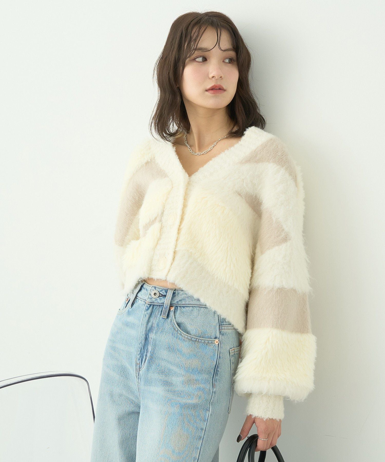 アースミュージックアンドエコロジー earth music&ecology フェザーミックスインターシャカーディガン （ブラウン） ブラウン