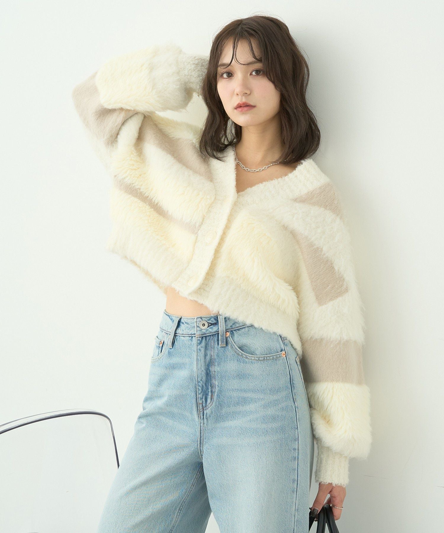 アースミュージックアンドエコロジー earth music&ecology フェザーミックスインターシャカーディガン （ブラウン） ブラウン