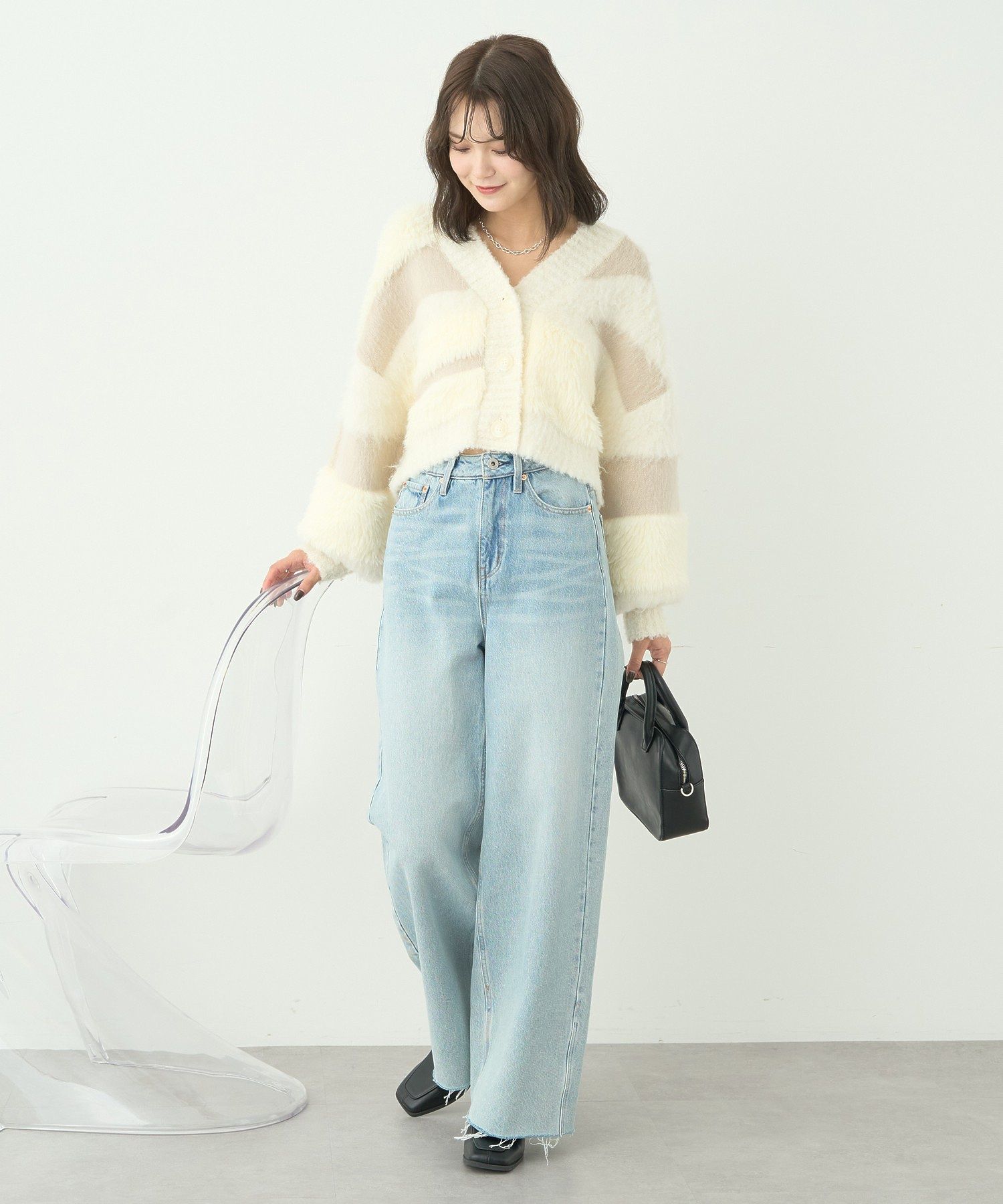 アースミュージックアンドエコロジー earth music&ecology フェザーミックスインターシャカーディガン （ブラウン） ブラウン