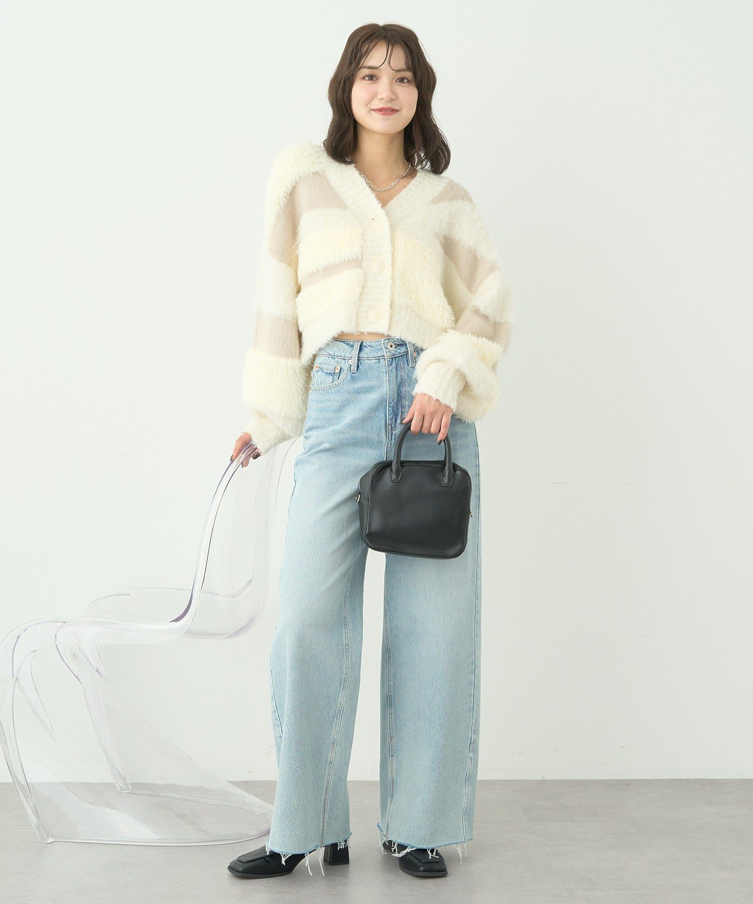 アースミュージックアンドエコロジー earth music&ecology フェザーミックスインターシャカーディガン （ブラウン） ブラウン