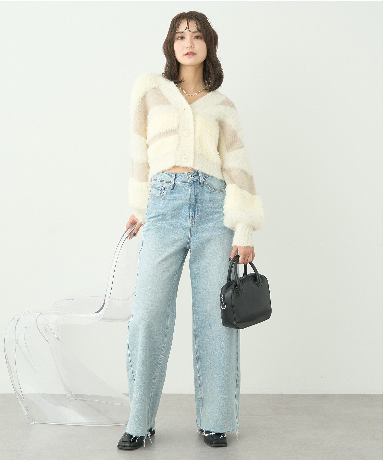 アースミュージックアンドエコロジー earth music&ecology フェザーミックスインターシャカーディガン （ブラウン） ブラウン