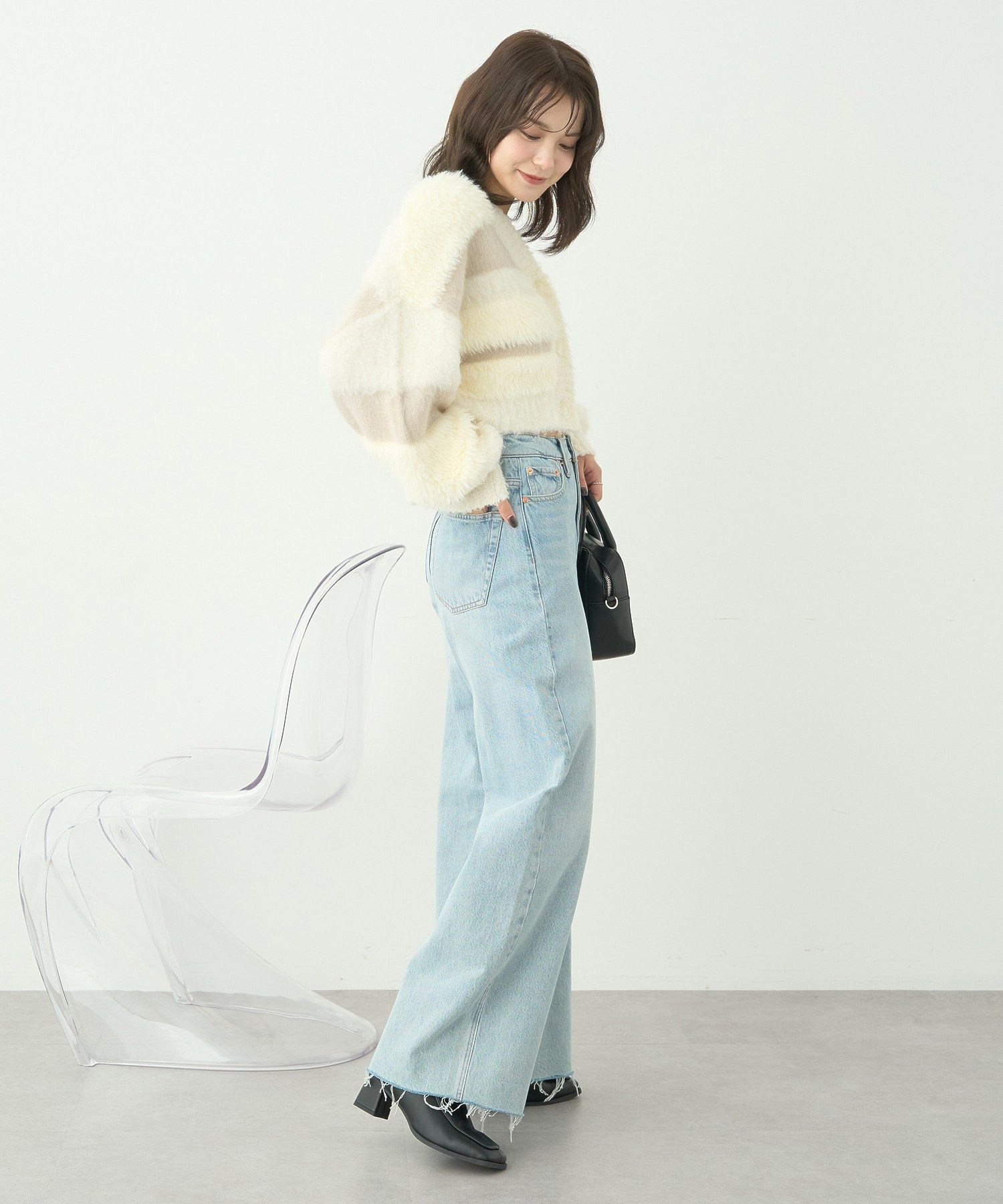 アースミュージックアンドエコロジー earth music&ecology フェザーミックスインターシャカーディガン （ブラウン） ブラウン