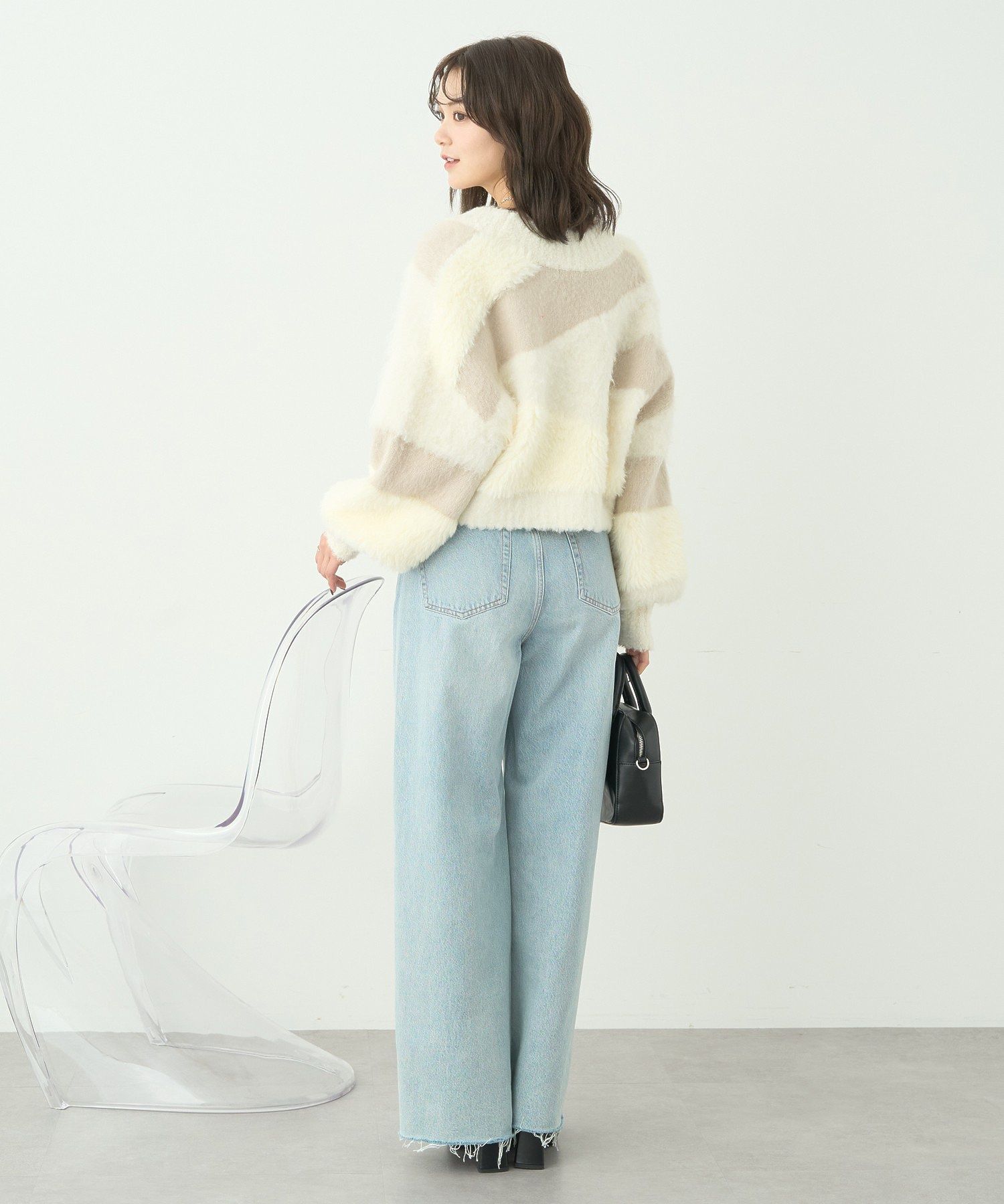 アースミュージックアンドエコロジー earth music&ecology フェザーミックスインターシャカーディガン （ブラウン） ブラウン