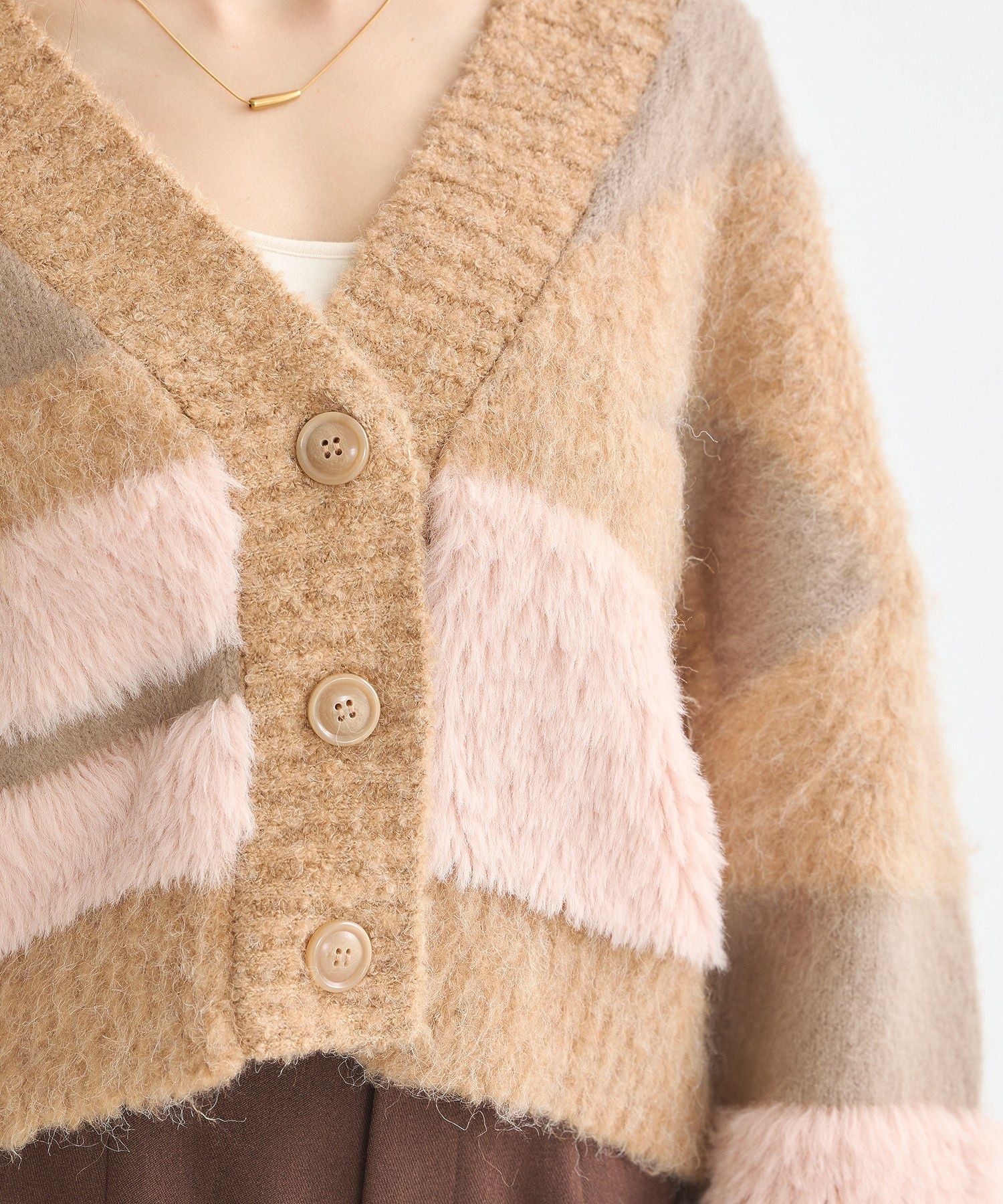 アースミュージックアンドエコロジー earth music&ecology フェザーミックスインターシャカーディガン （ブラウン） ブラウン