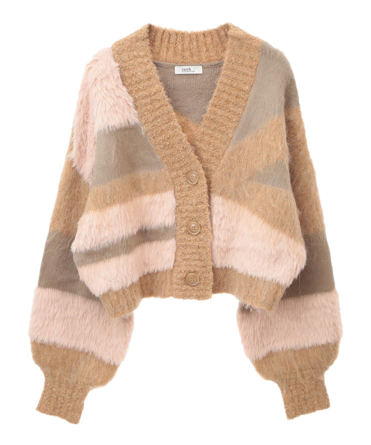 アースミュージックアンドエコロジー earth music&ecology フェザーミックスインターシャカーディガン （ブラウン） ブラウン