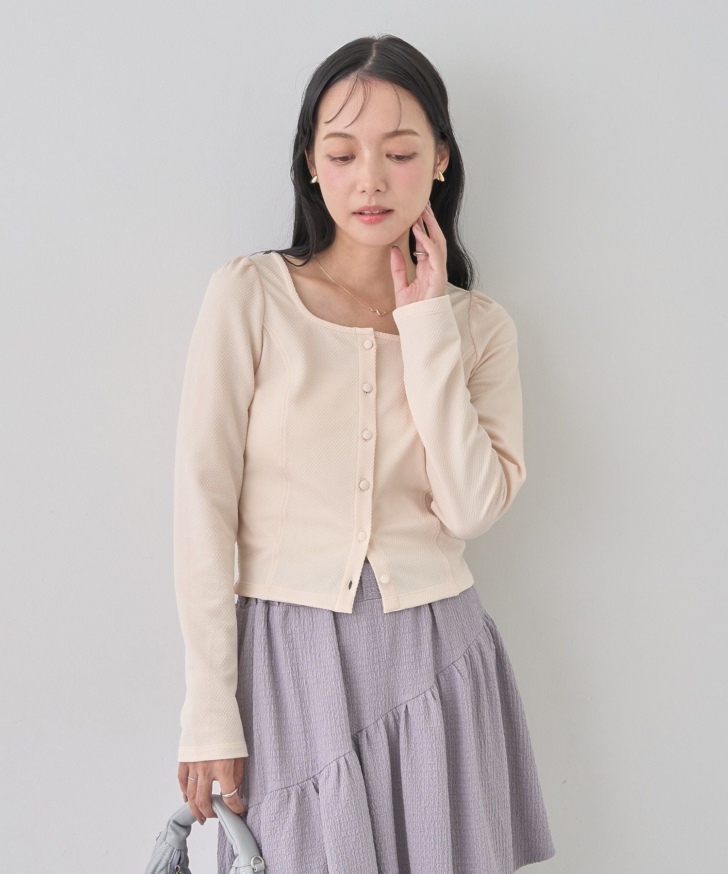 earth music&ecology Earth Music & Ecology Panel Line Front Open Compact Cardigan