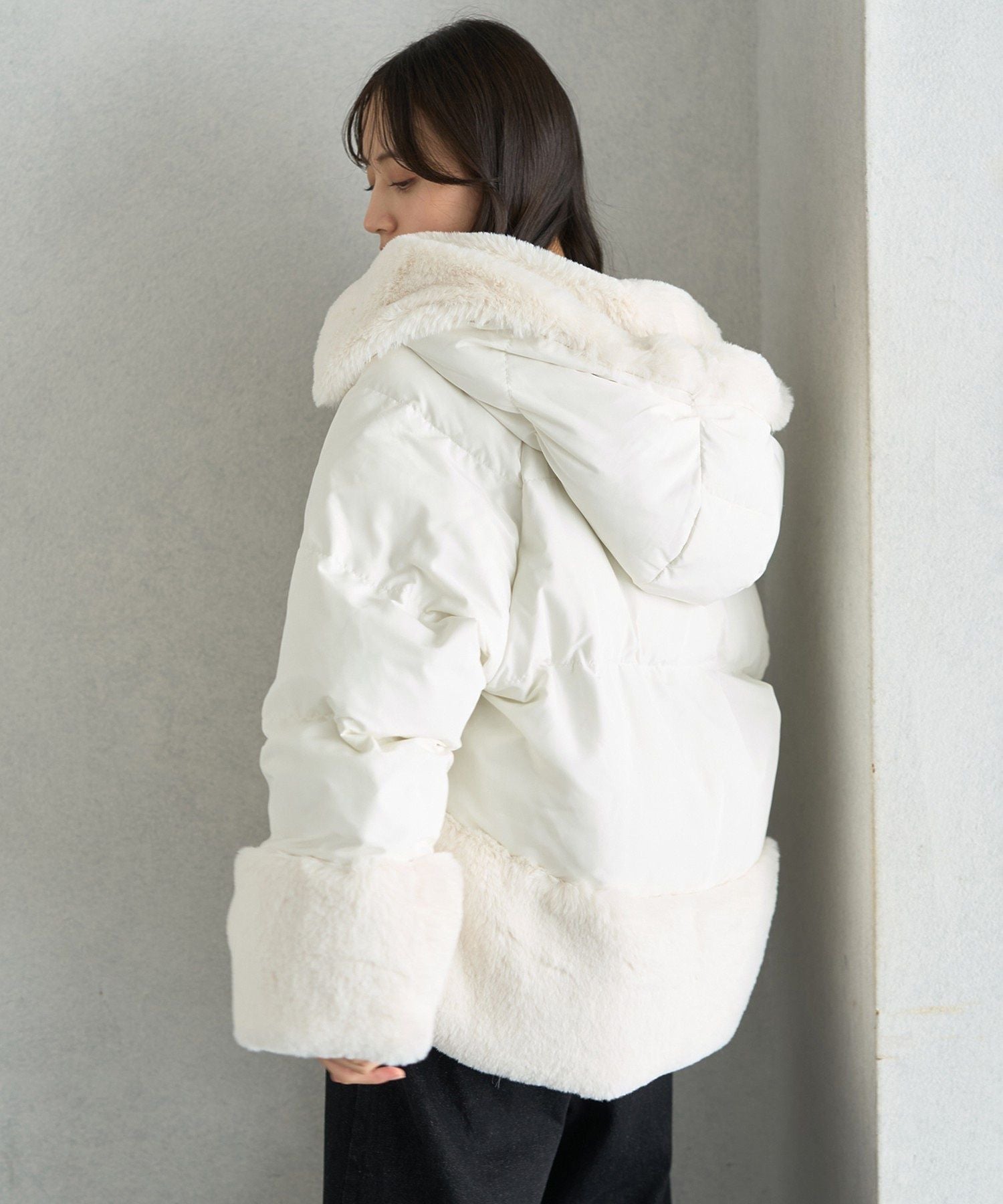 アースミュージックアンドエコロジー earth music&ecology フードファー中綿ショートコート （ブラック） ブラック