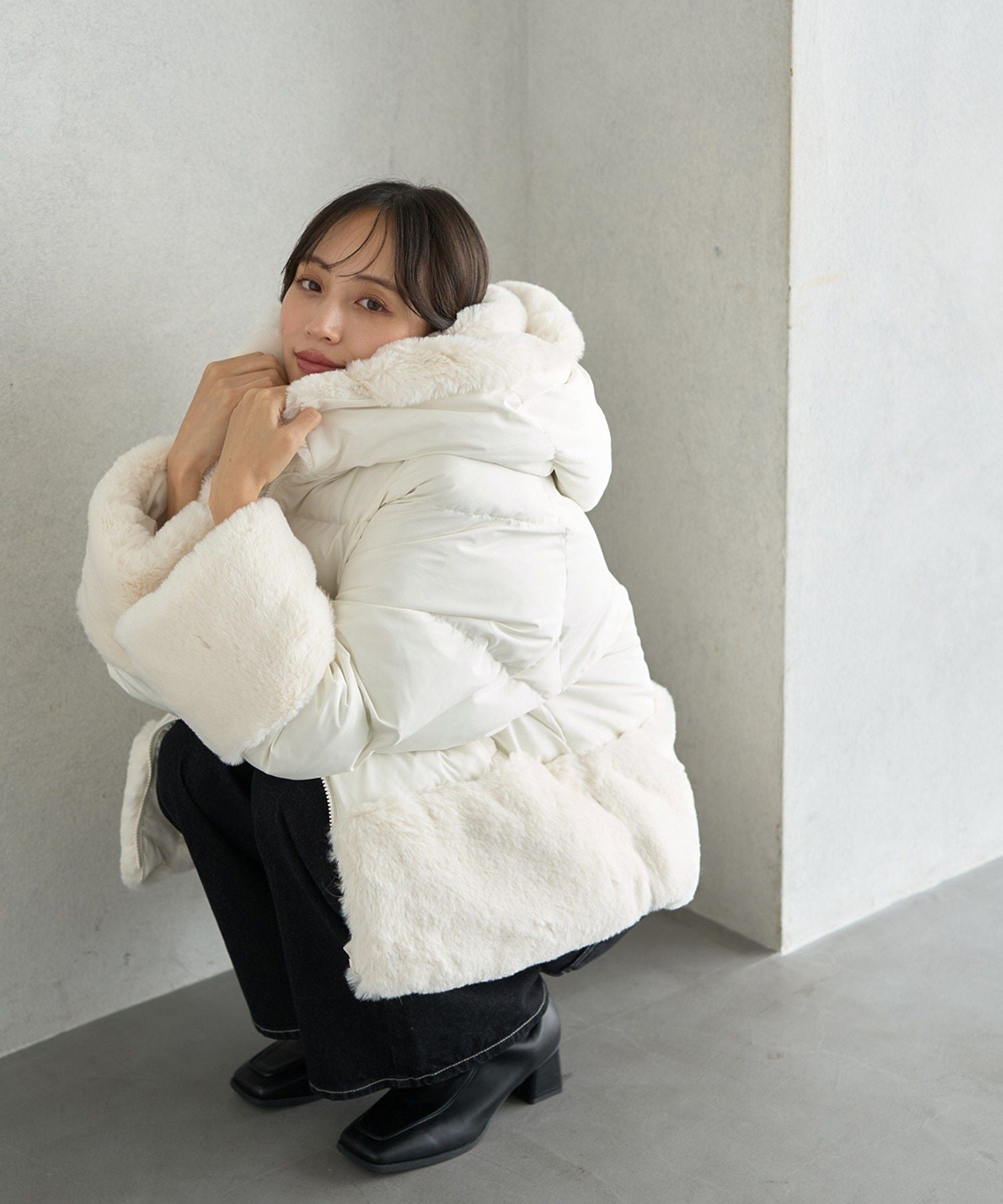 アースミュージックアンドエコロジー earth music&ecology フードファー中綿ショートコート （ブラック） ブラック