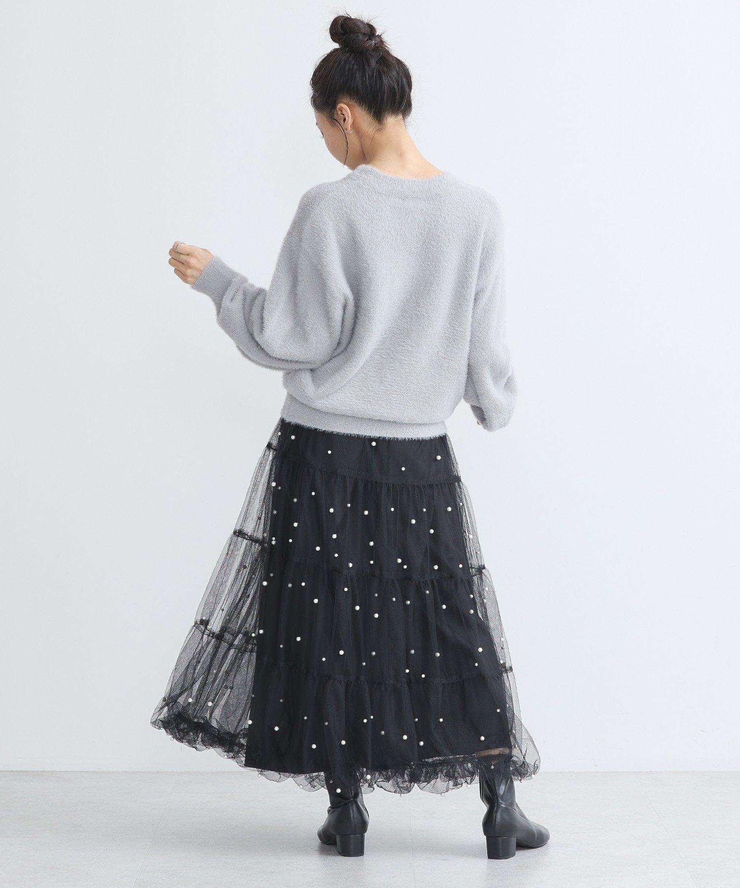 アースミュージックアンドエコロジー earth music&ecology チュールパールスカート （ライトグレー） ライトグレー