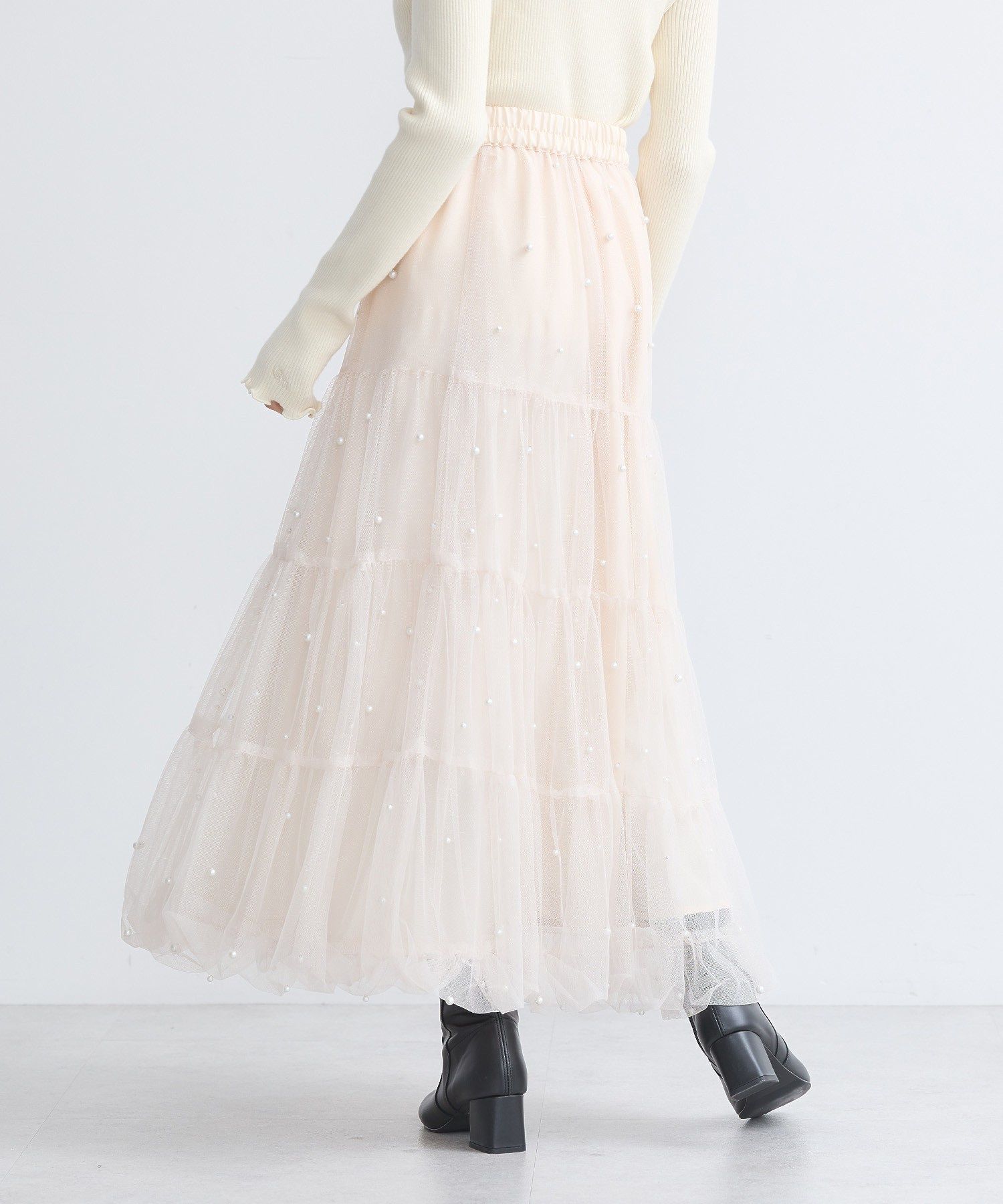 アースミュージックアンドエコロジー earth music&ecology チュールパールスカート （ライトグレー） ライトグレー