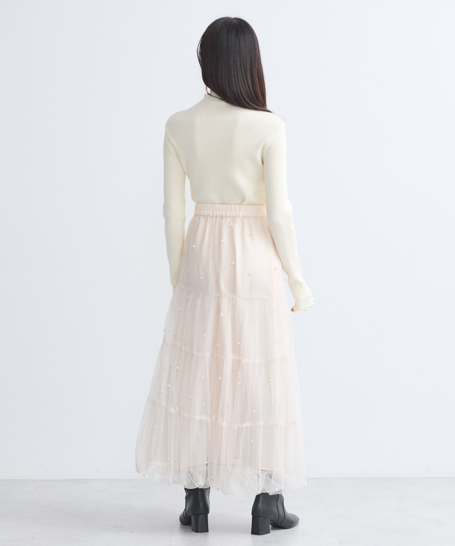 アースミュージックアンドエコロジー earth music&ecology チュールパールスカート （ライトグレー） ライトグレー