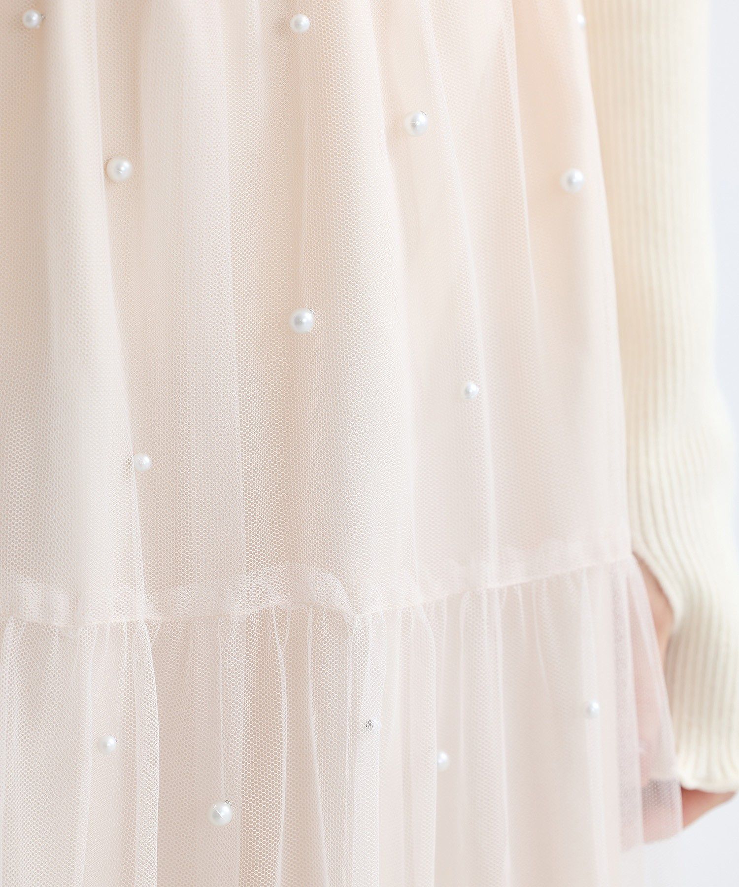 アースミュージックアンドエコロジー earth music&ecology チュールパールスカート （ライトグレー） ライトグレー