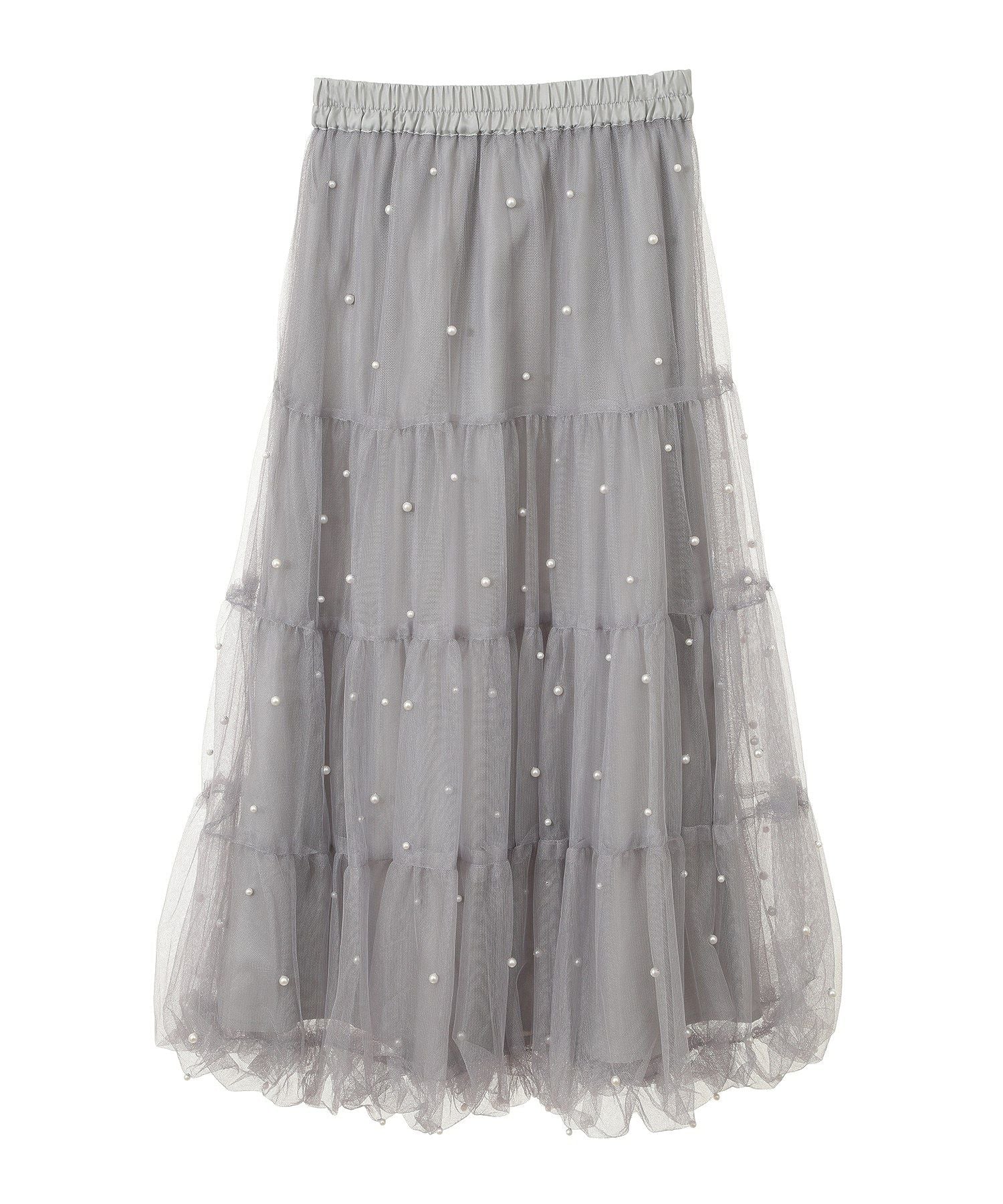 アースミュージックアンドエコロジー earth music&ecology チュールパールスカート （ライトグレー） ライトグレー