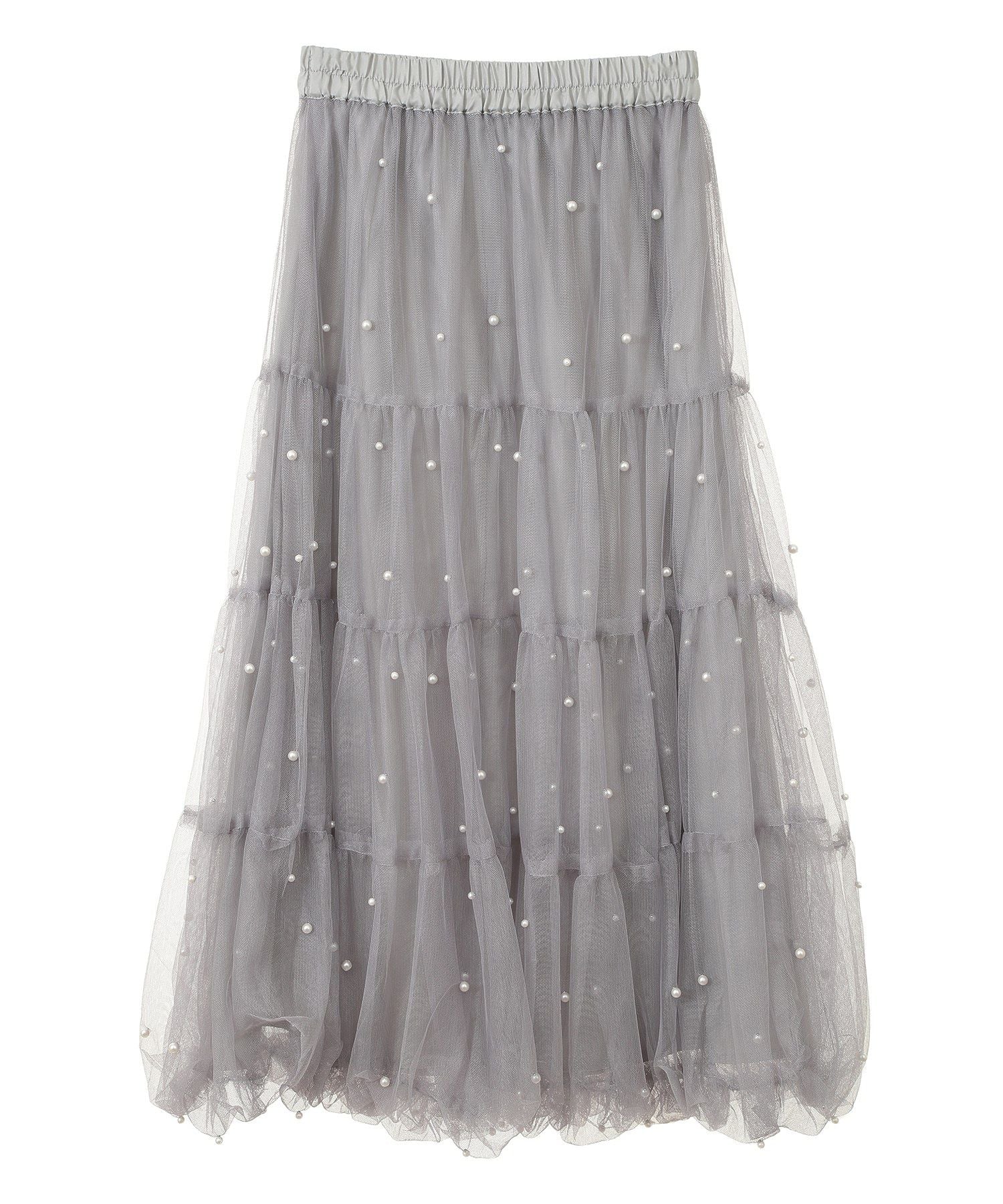 アースミュージックアンドエコロジー earth music&ecology チュールパールスカート （ライトグレー） ライトグレー