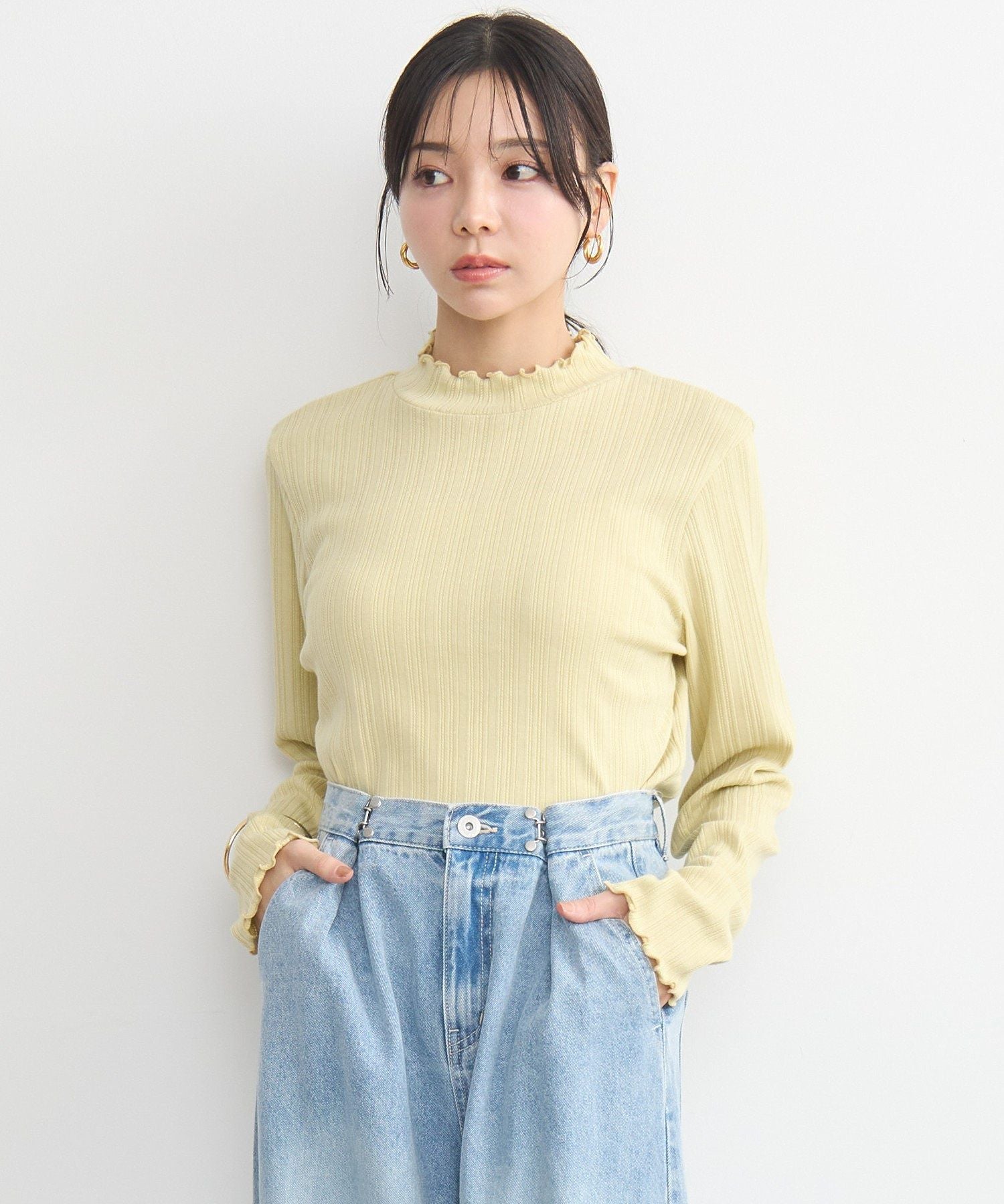 アースミュージックアンドエコロジー earth music&ecology ランダムチェーンリブハイネックプルオーバー （イエロー） イエロー