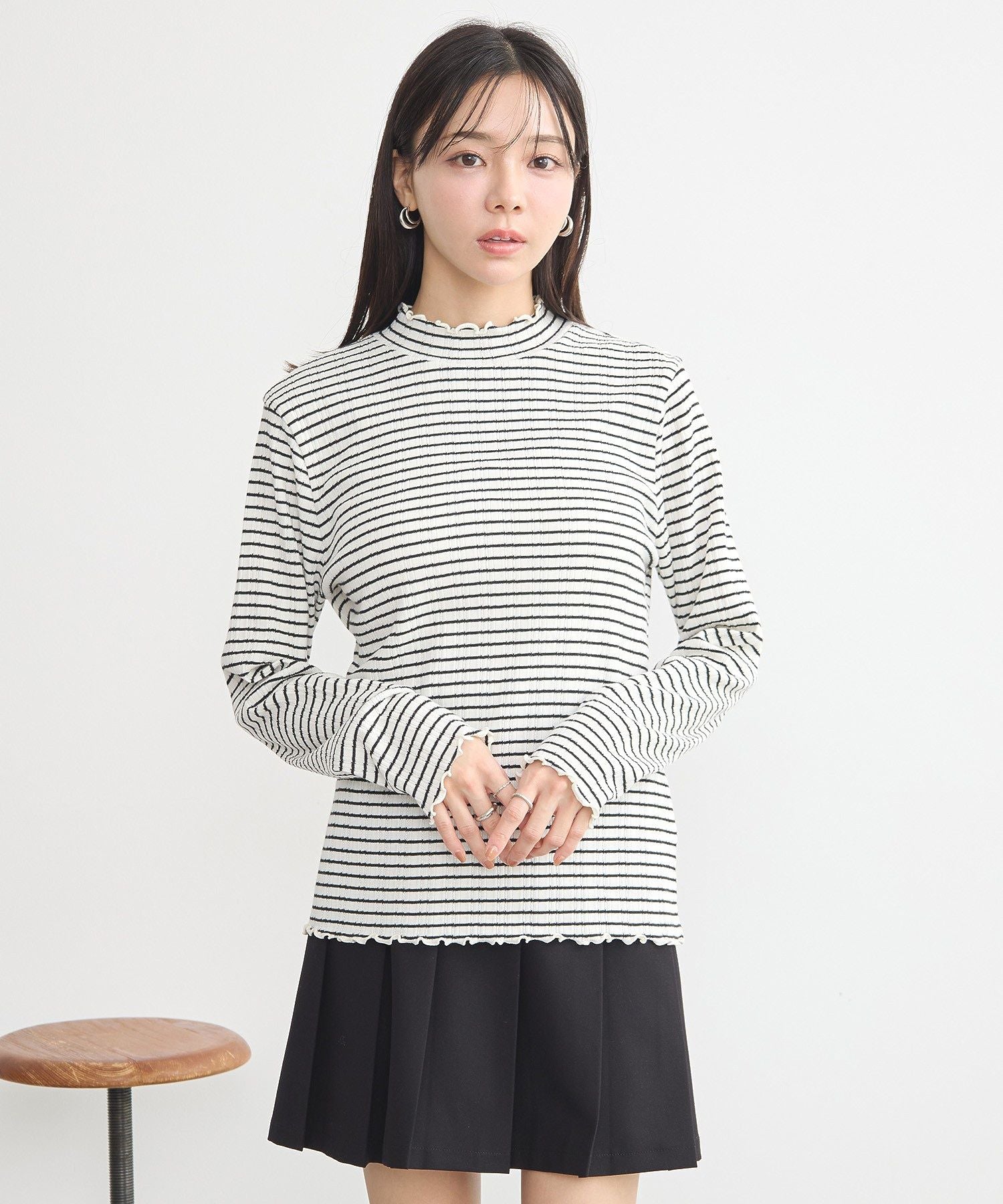 アースミュージックアンドエコロジー earth music&ecology ランダムチェーンリブハイネックプルオーバー （イエロー） イエロー