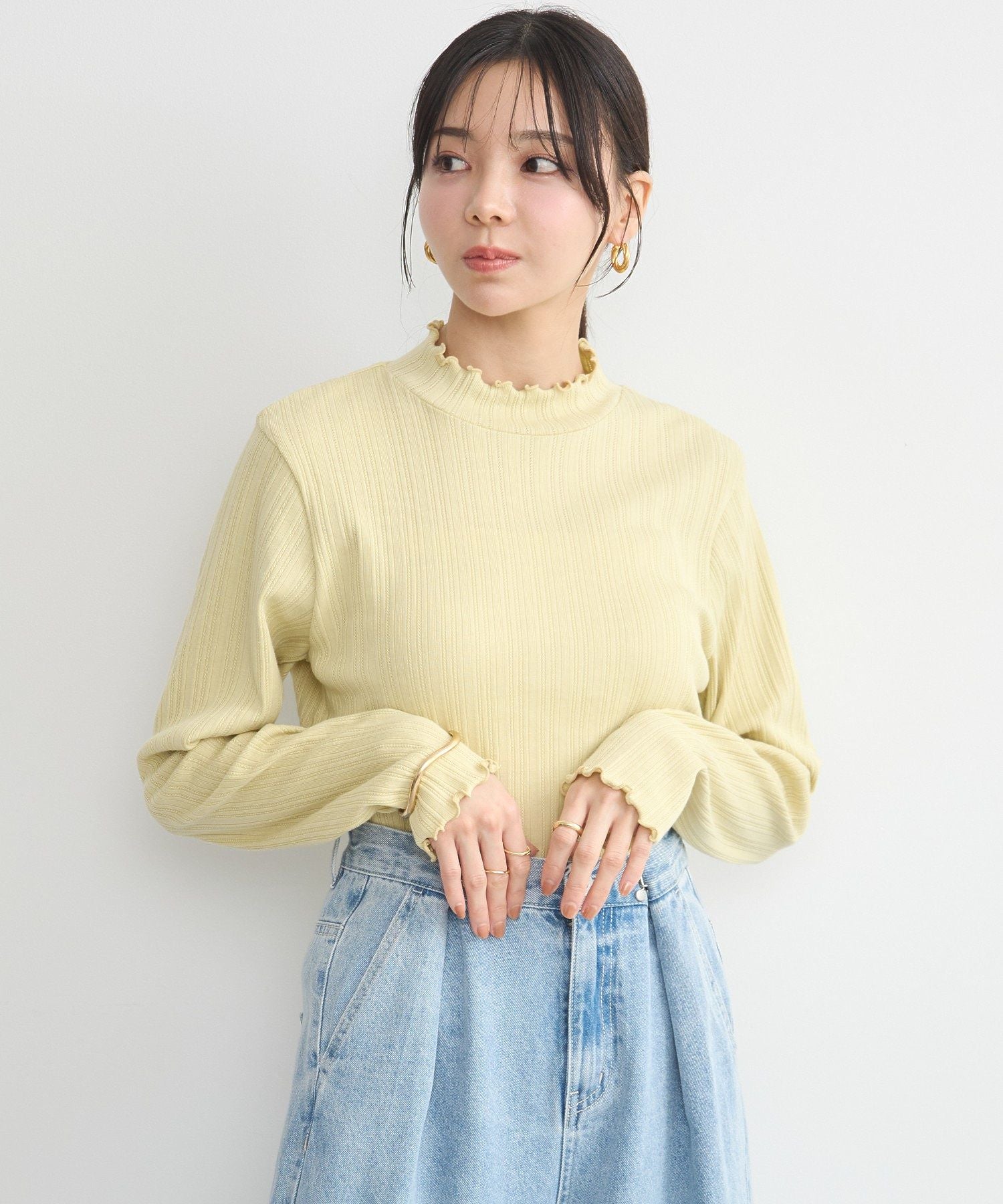 アースミュージックアンドエコロジー earth music&ecology ランダムチェーンリブハイネックプルオーバー （イエロー） イエロー