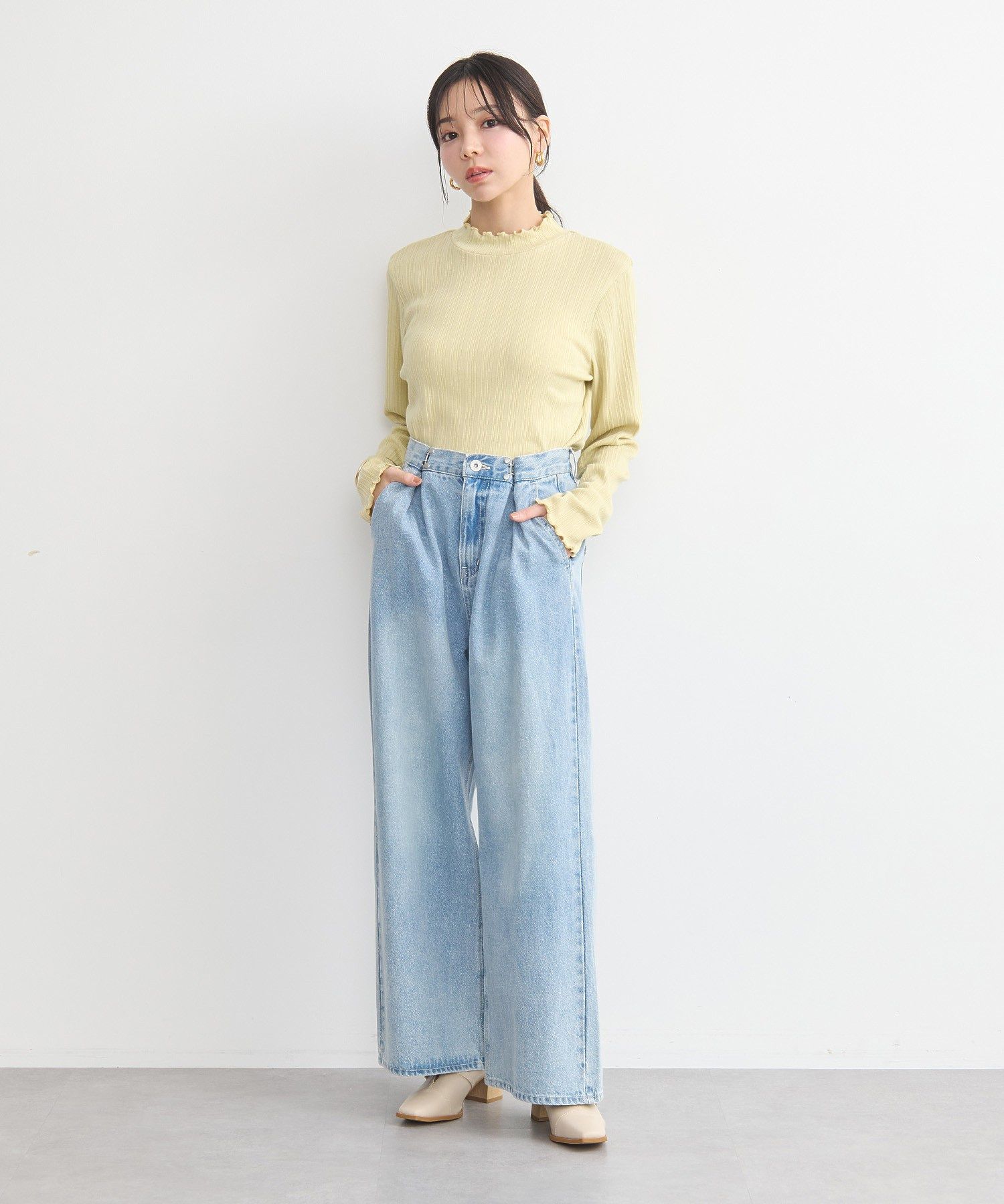 アースミュージックアンドエコロジー earth music&ecology ランダムチェーンリブハイネックプルオーバー （イエロー） イエロー