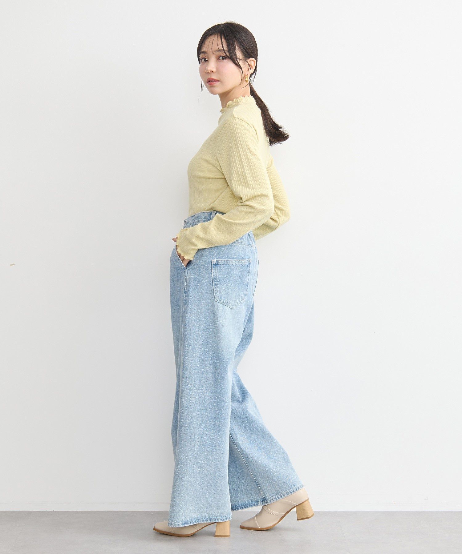 アースミュージックアンドエコロジー earth music&ecology ランダムチェーンリブハイネックプルオーバー （イエロー） イエロー